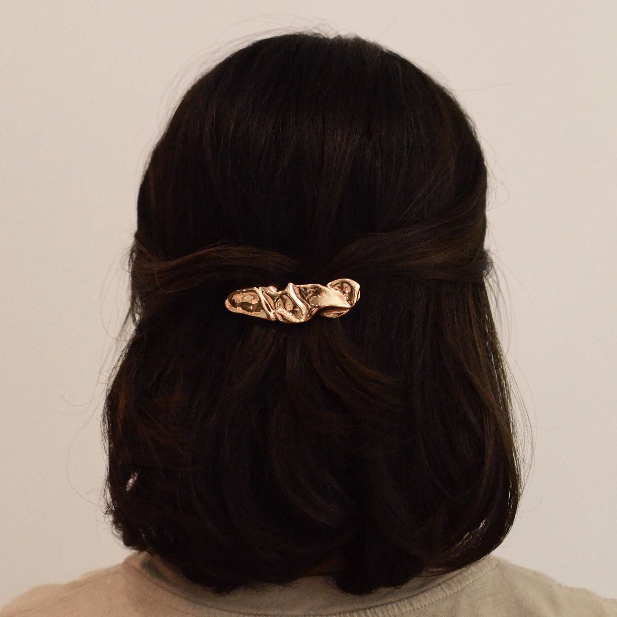 Textured Metal Barrette Hair Clip in Gold