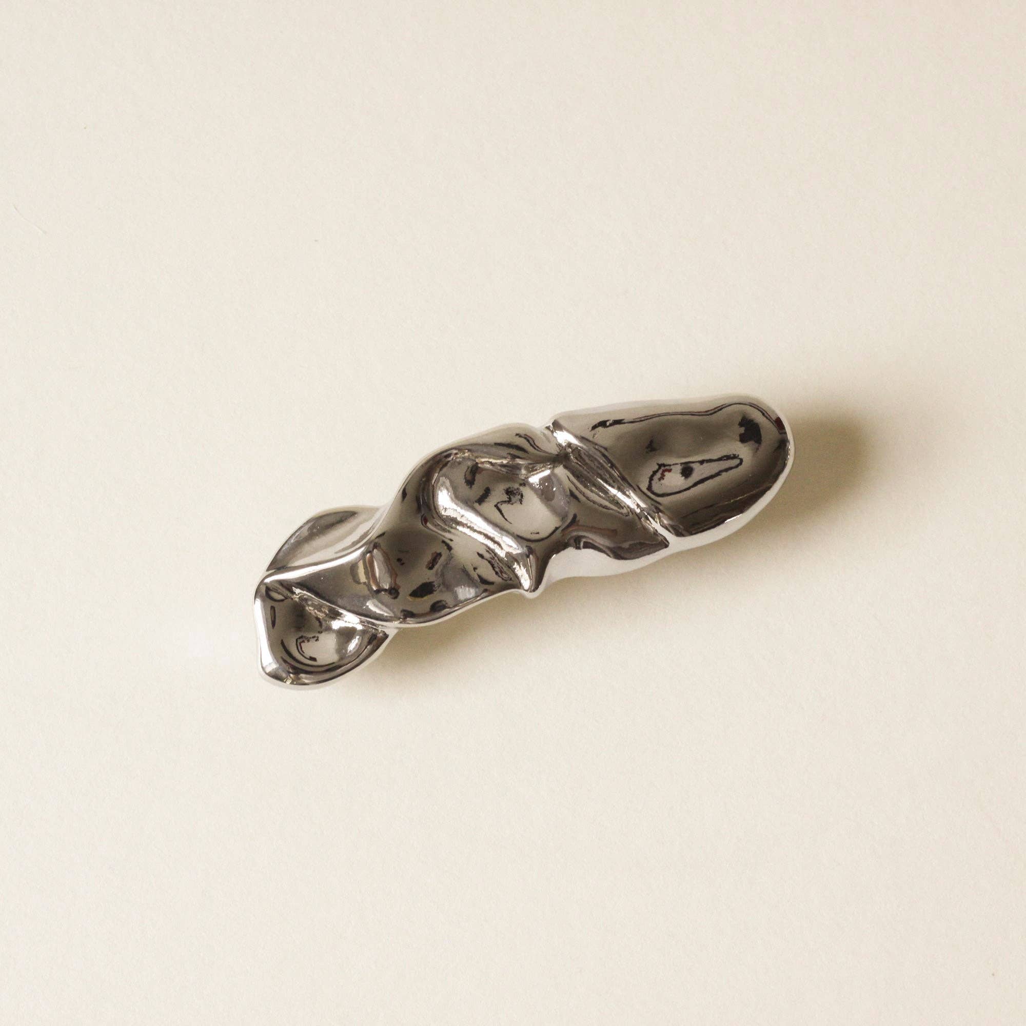Textured Metal Barrette Hair Clip in Silver