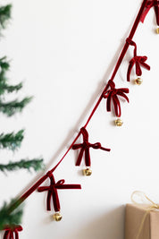 Christmas Velvet Chain Ribbon Bells in Red