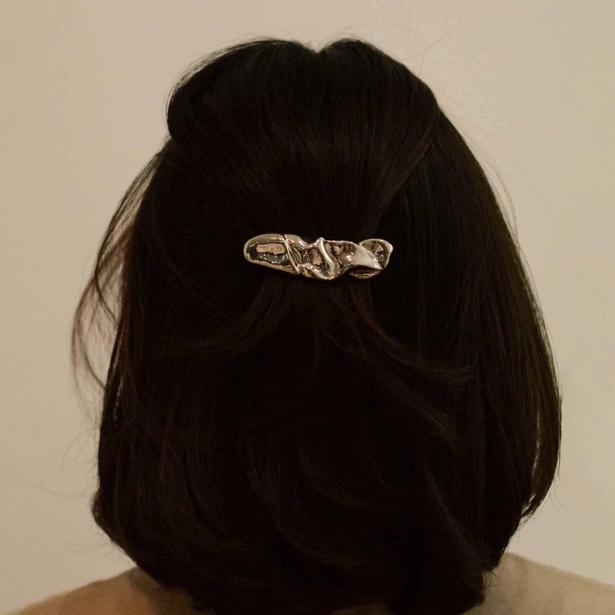 Textured Metal Barrette Hair Clip in Silver