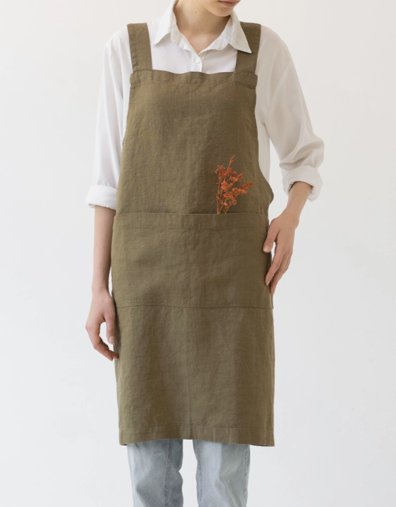 Linen Crossback Pinafore Apron - Multiple Colors