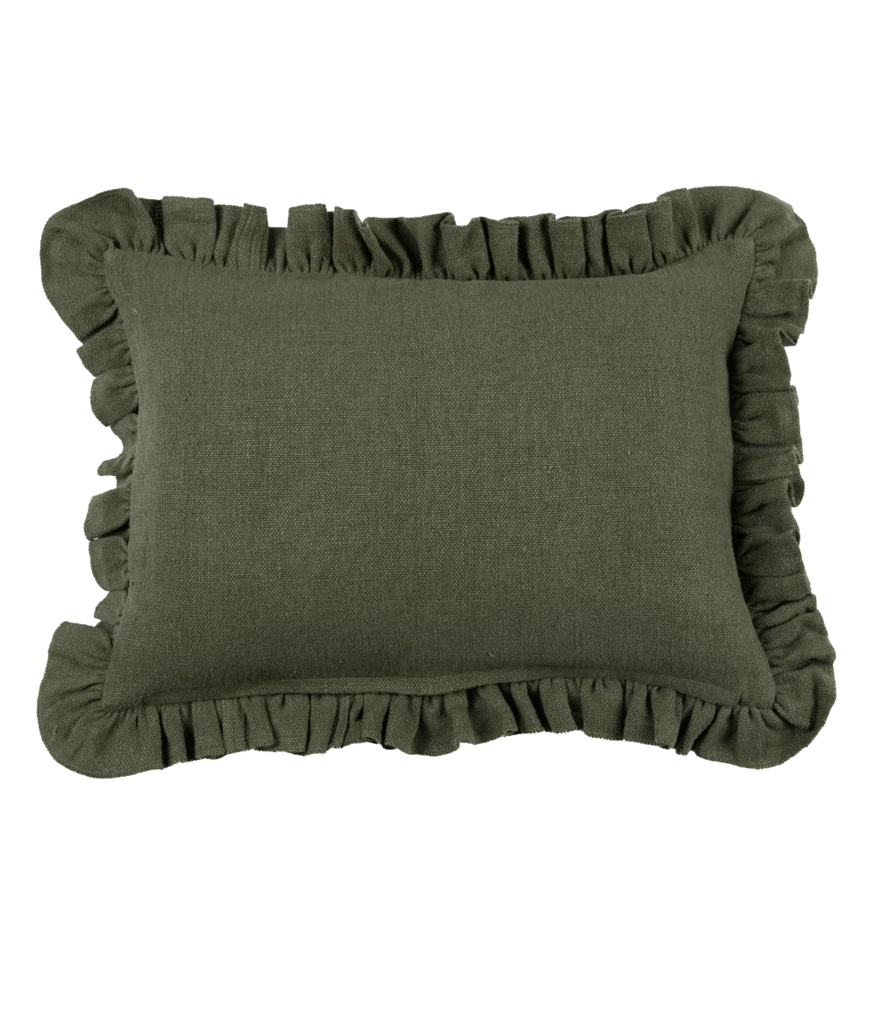 Anika Solid Olive Pillow with Ruffle
