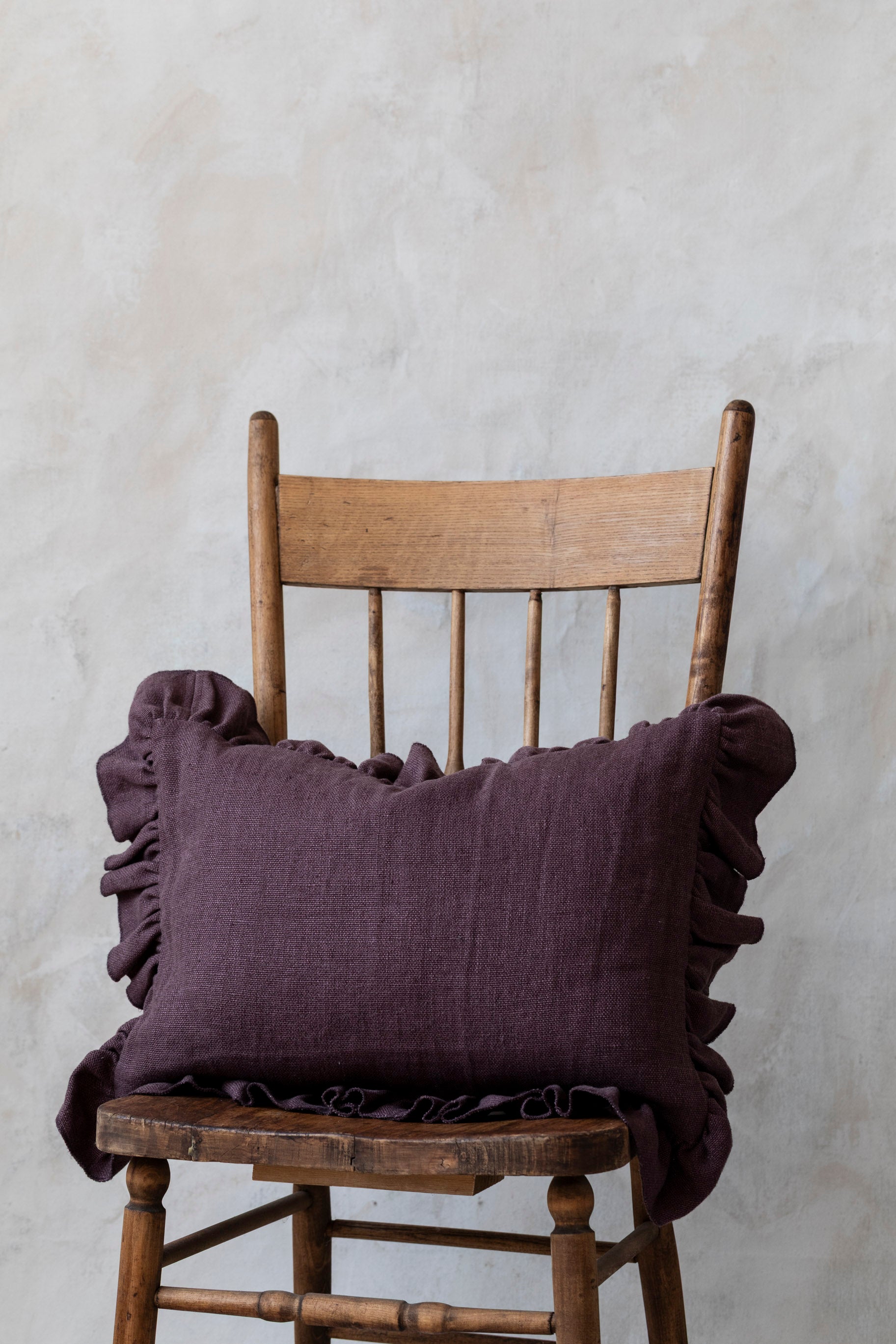 Anika Solid Ruby Lumbar Pillow with Ruffle