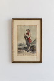 Antique Hand-Colored Engraving Artwork - Standing
