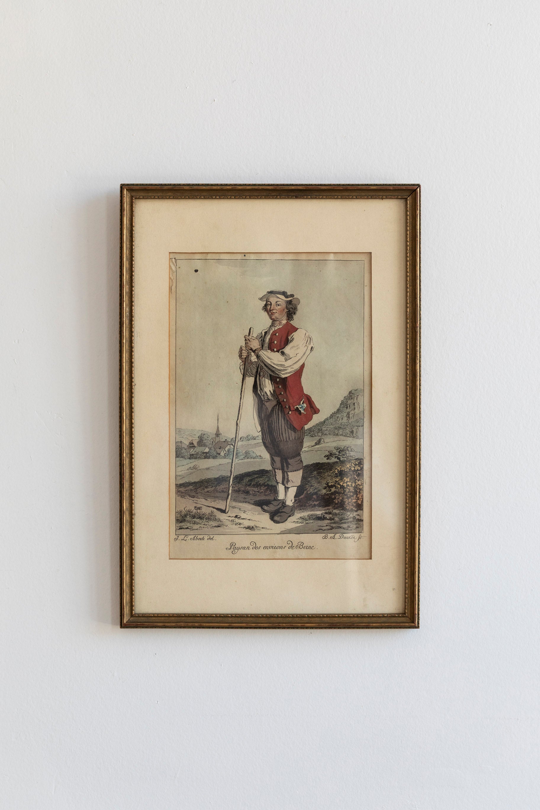 Antique Hand-Colored Engraving Artwork - Standing