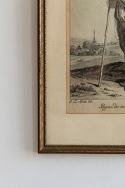 Antique Hand-Colored Engraving Artwork - Standing