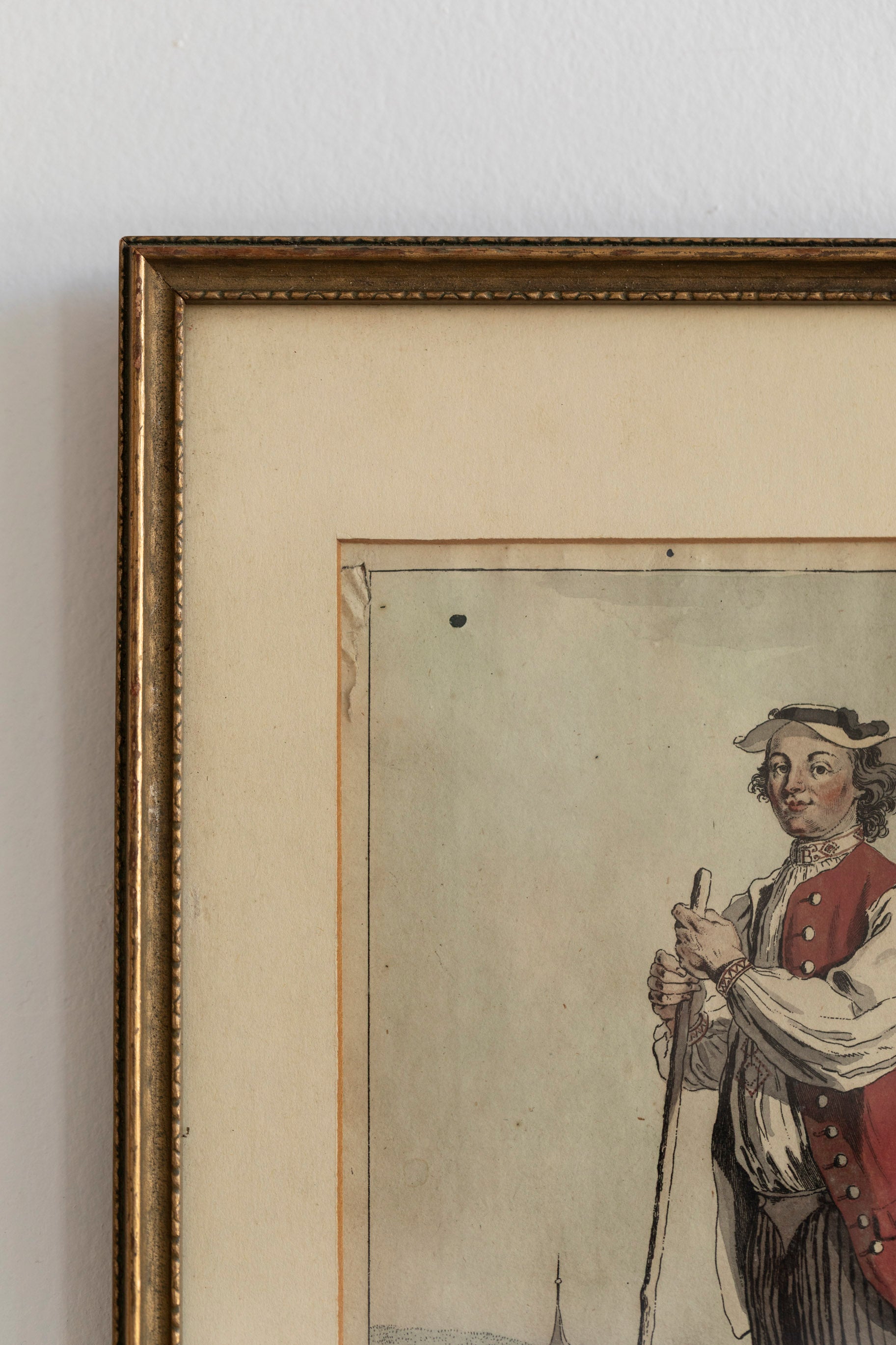 Antique Hand-Colored Engraving Artwork - Standing