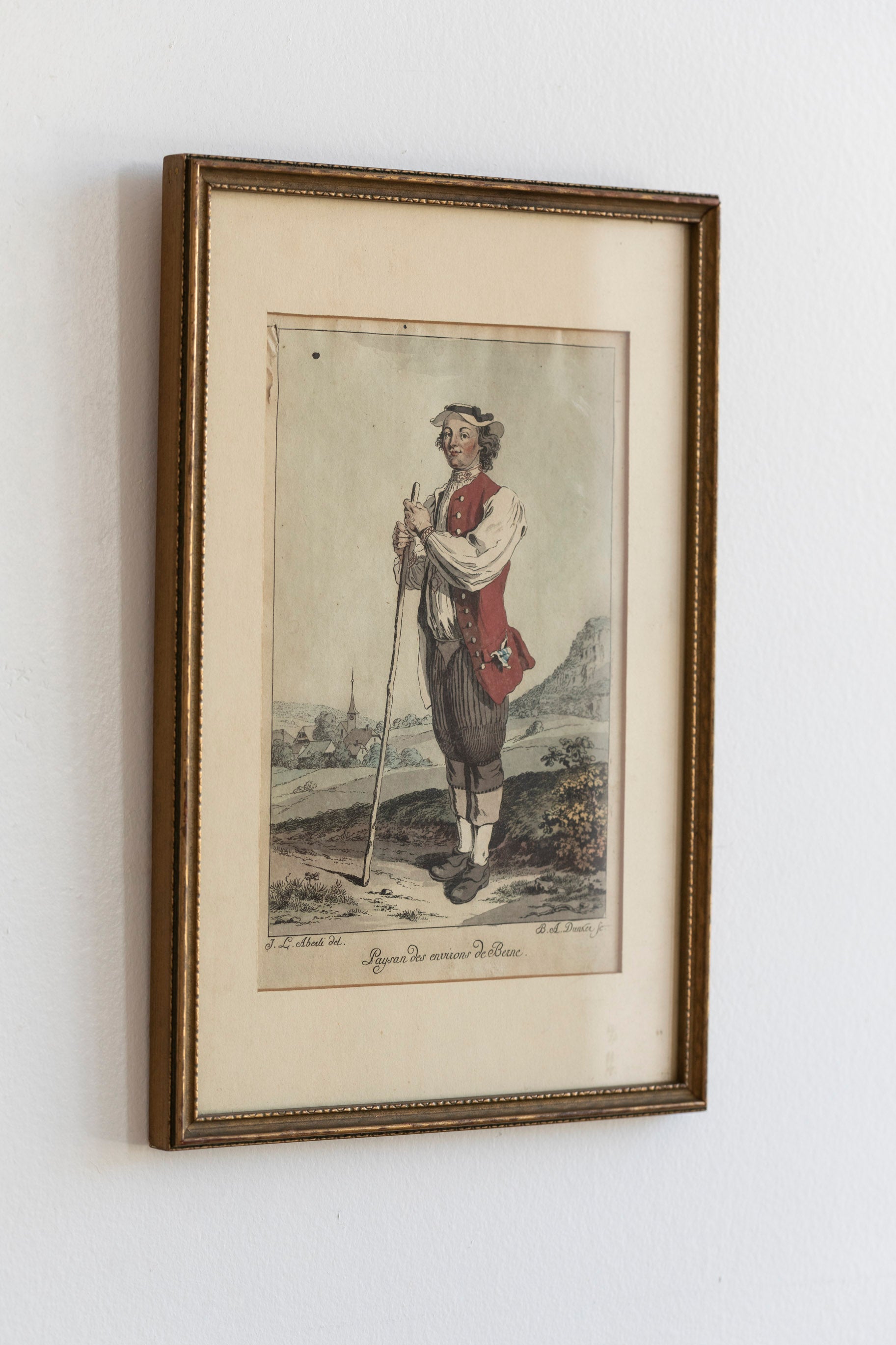 Antique Hand-Colored Engraving Artwork - Standing