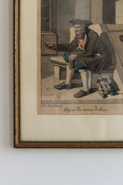 Antique Hand-Colored Engraving Artwork - Sitting