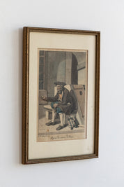 Antique Hand-Colored Engraving Artwork - Sitting