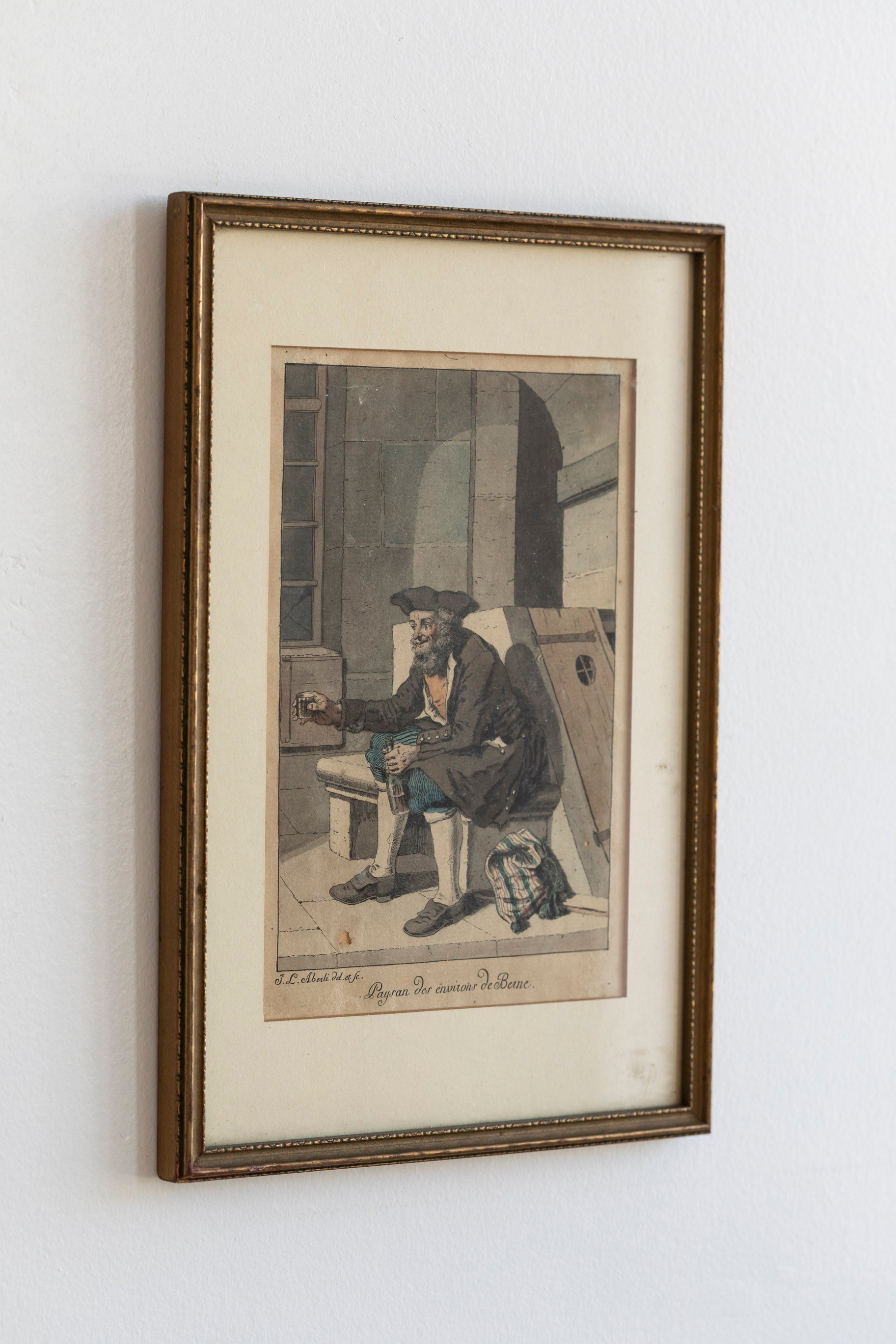 Antique Hand-Colored Engraving Artwork - Sitting