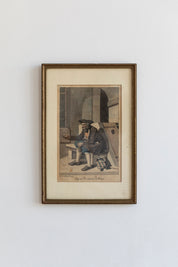 Antique Hand-Colored Engraving Artwork - Sitting