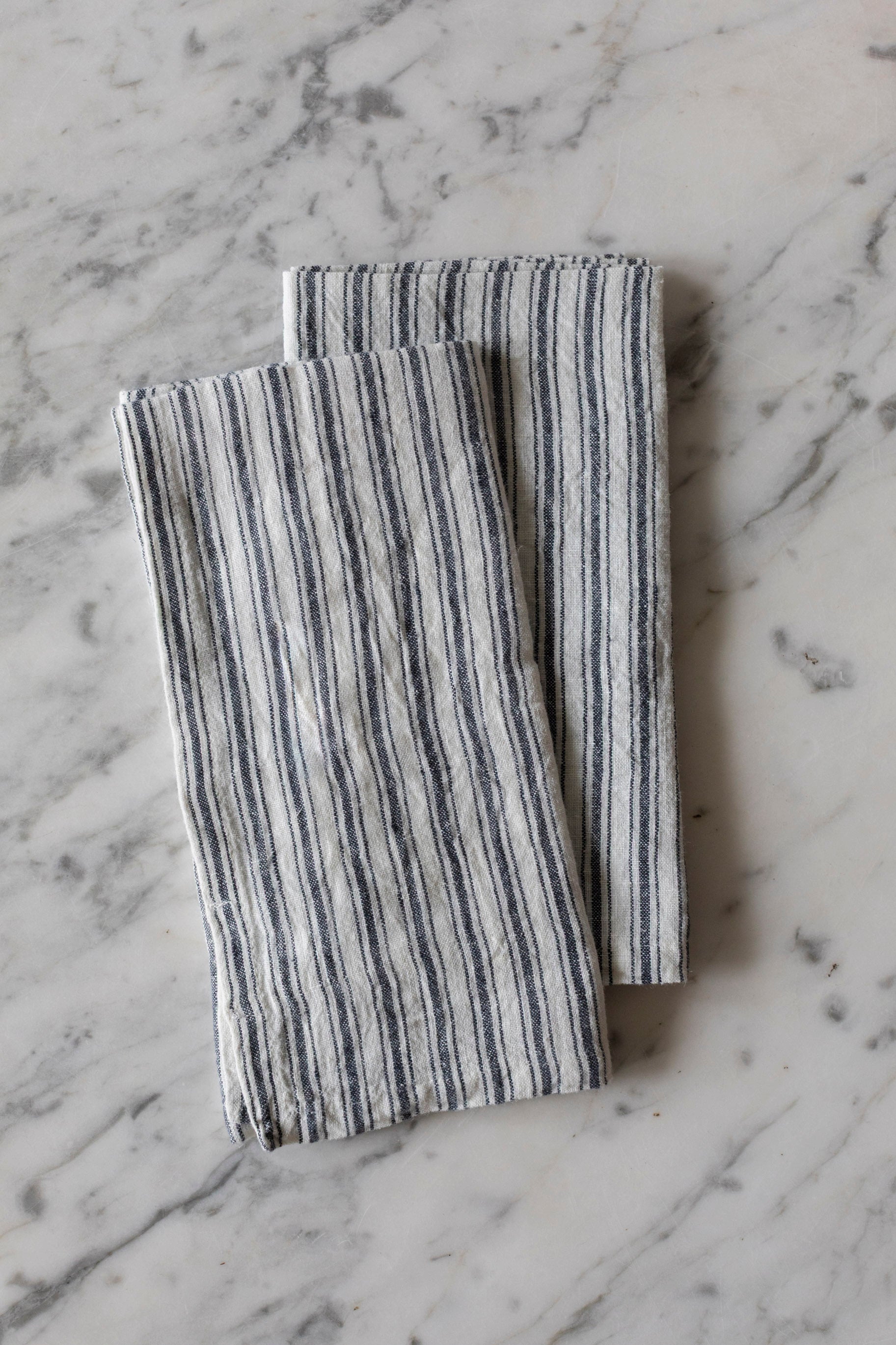 Boat Stripe Linen Napkins in White & Blue