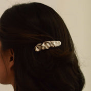 Textured Metal Barrette Hair Clip in Silver
