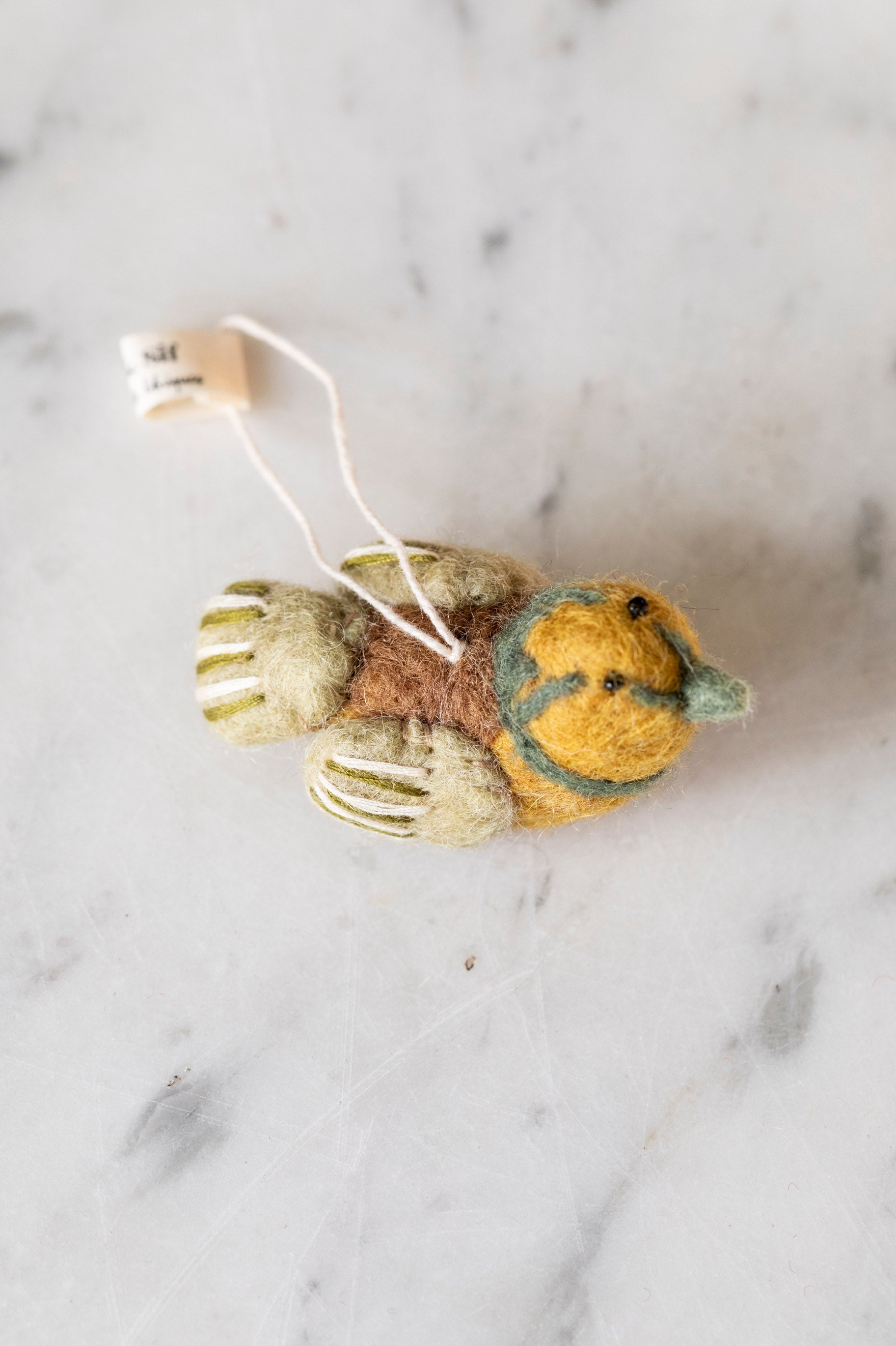Felt Bird Ornament in Ochre/Green