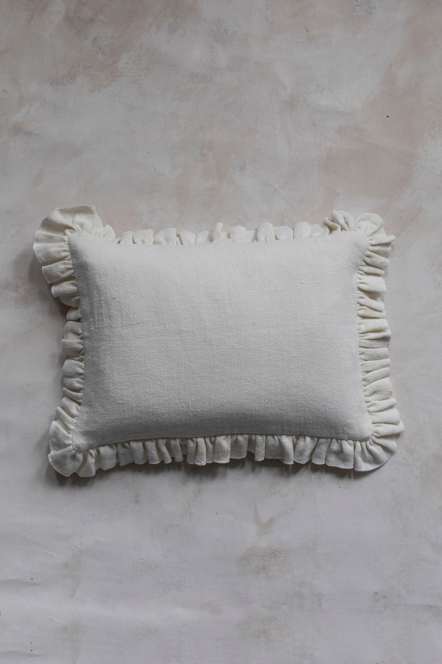 Anika Solid Cream Pillow with Ruffle
