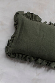 Anika Solid Olive Lumbar Pillow with Ruffle