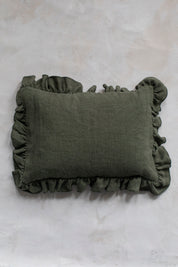 Anika Solid Olive Lumbar Pillow with Ruffle