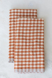Two-Tone Gingham Linen Napkins in Cognac/Blue