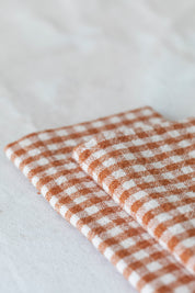 Two-Tone Gingham Linen Napkins in Cognac/Blue