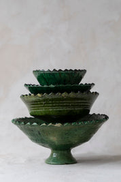 Green Tamegroute Jagged Edge Pedestal Bowl