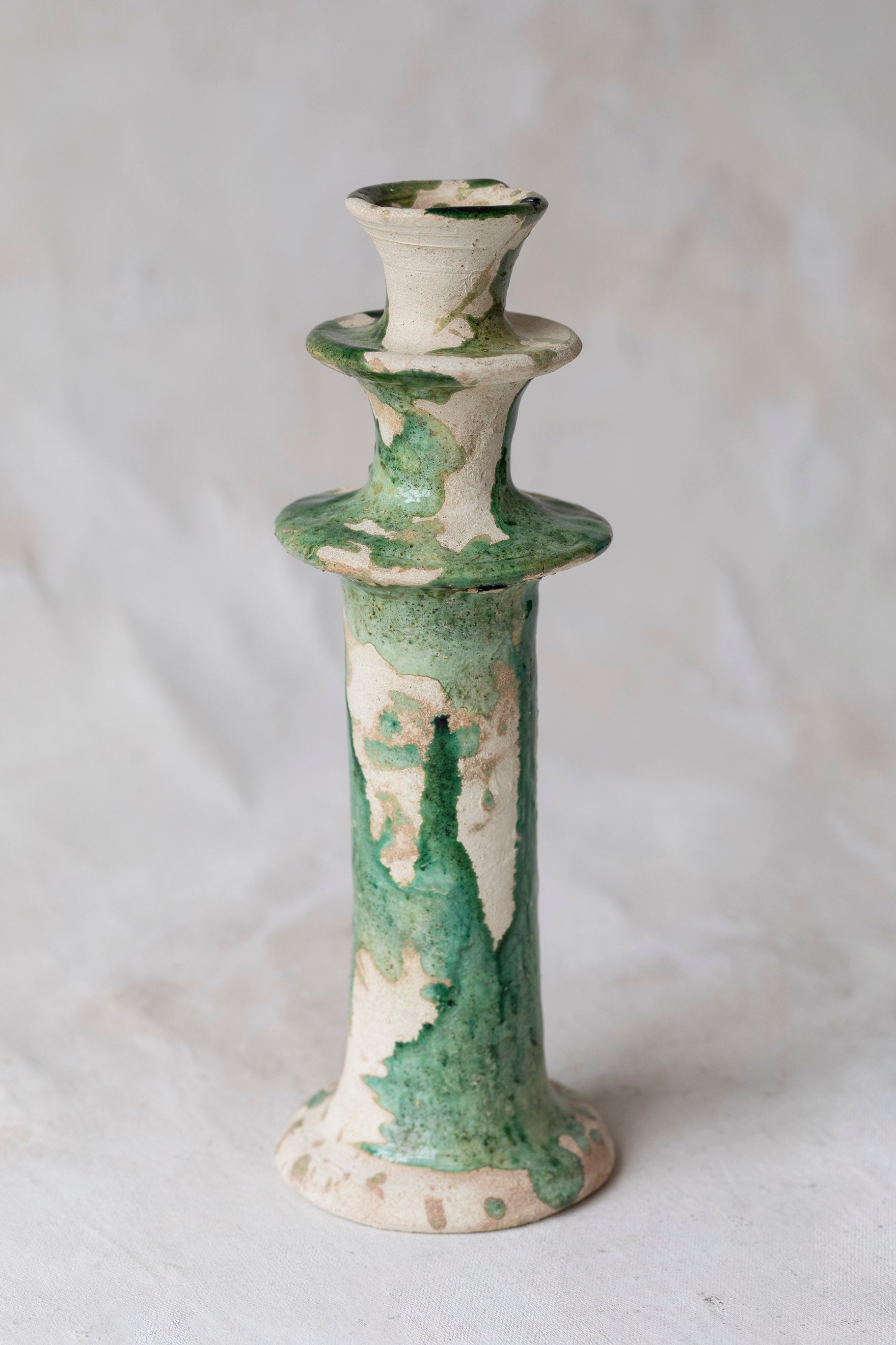 Green Splatter Tamegroute Candlestick Holder