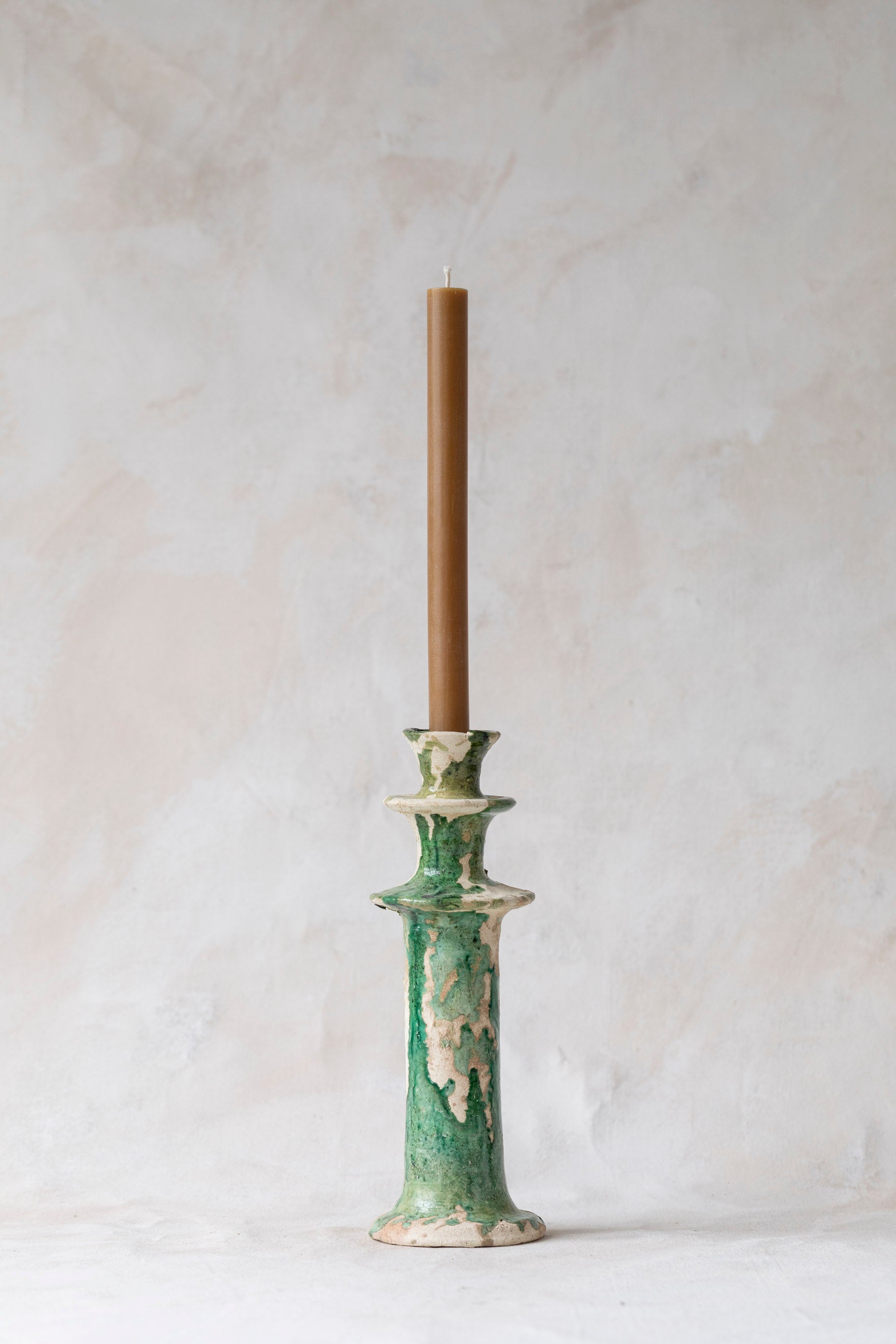 Green Splatter Tamegroute Candlestick Holder