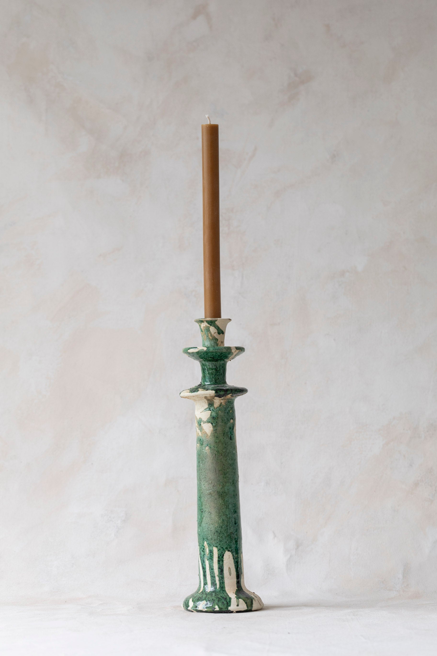 Green Splatter Tamegroute Candlestick Holder