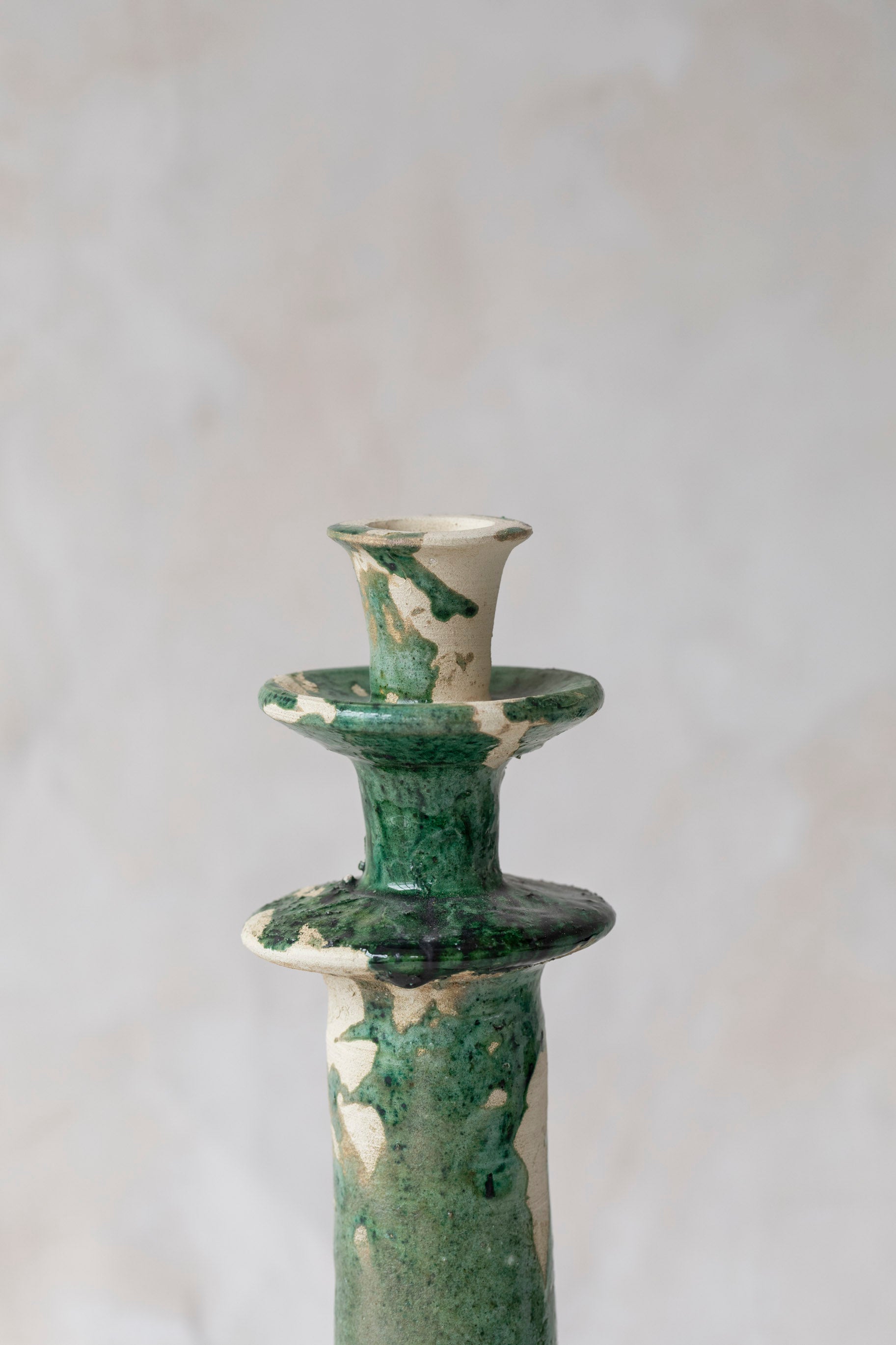 Green Splatter Tamegroute Candlestick Holder