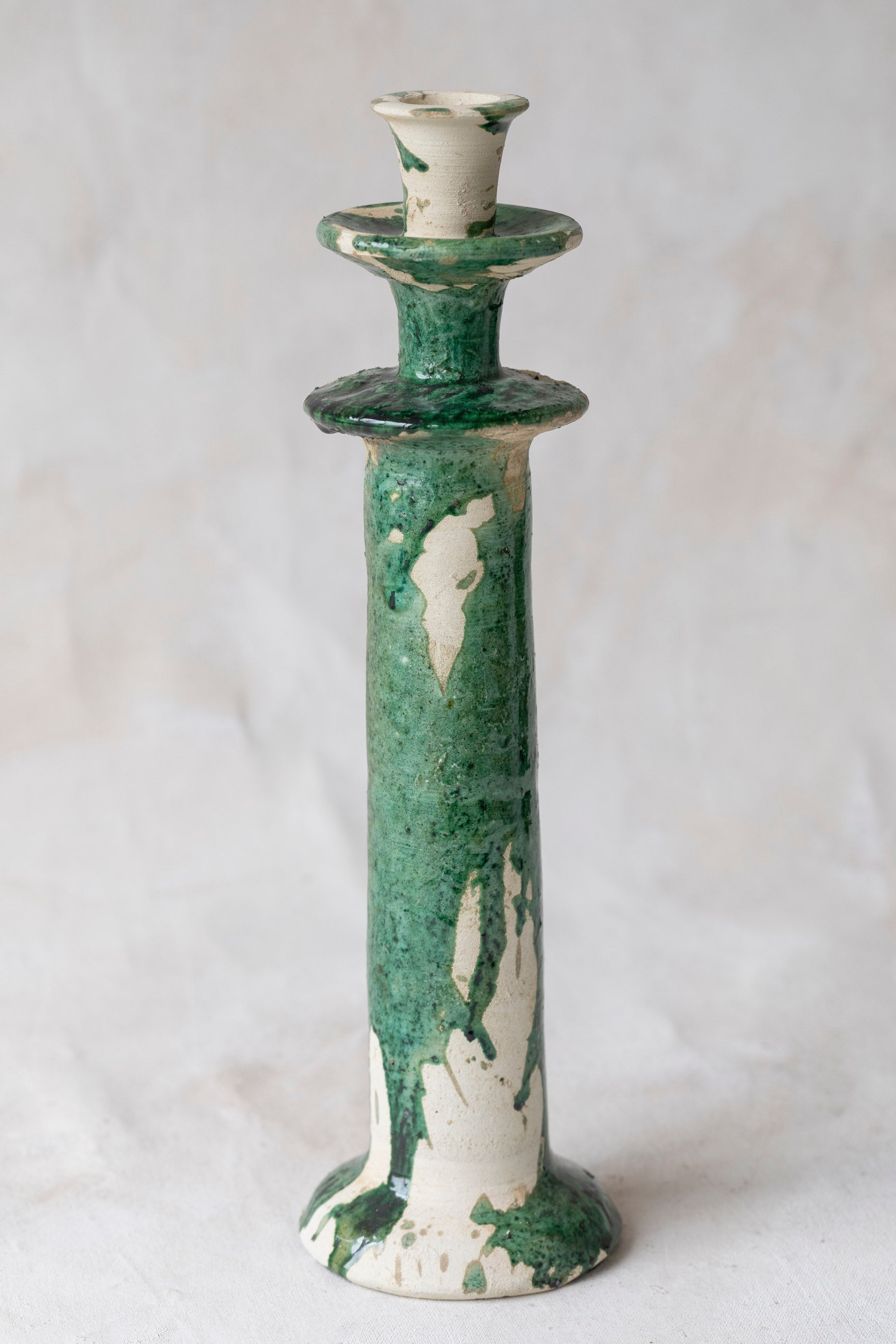 Green Splatter Tamegroute Candlestick Holder