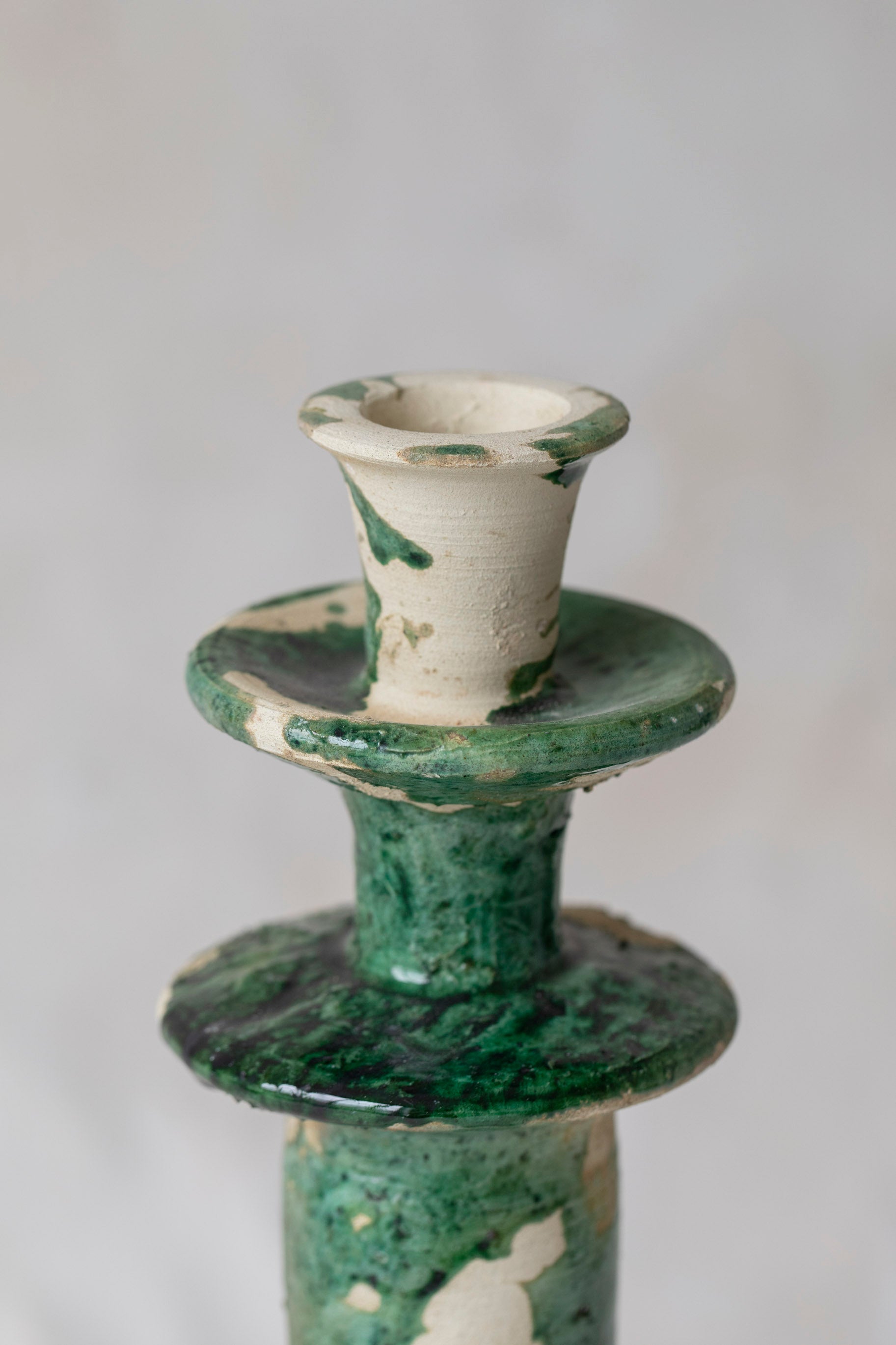 Green Splatter Tamegroute Candlestick Holder