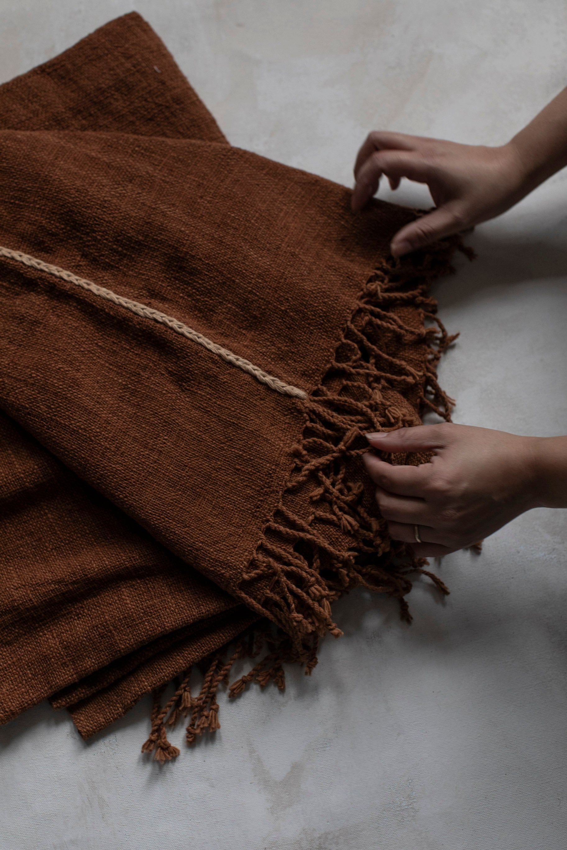 Handspun Stitched Throw in  Terracotta