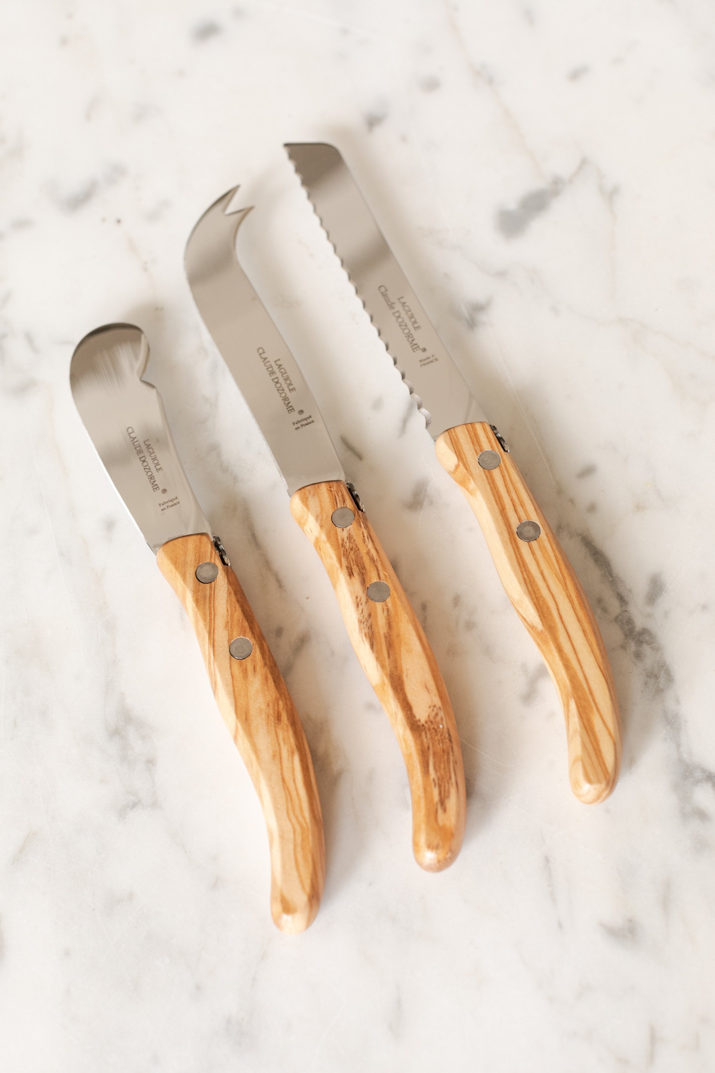 Claude Dozorme Laguiole Cheese Knives Set | Olive Wood Cheese