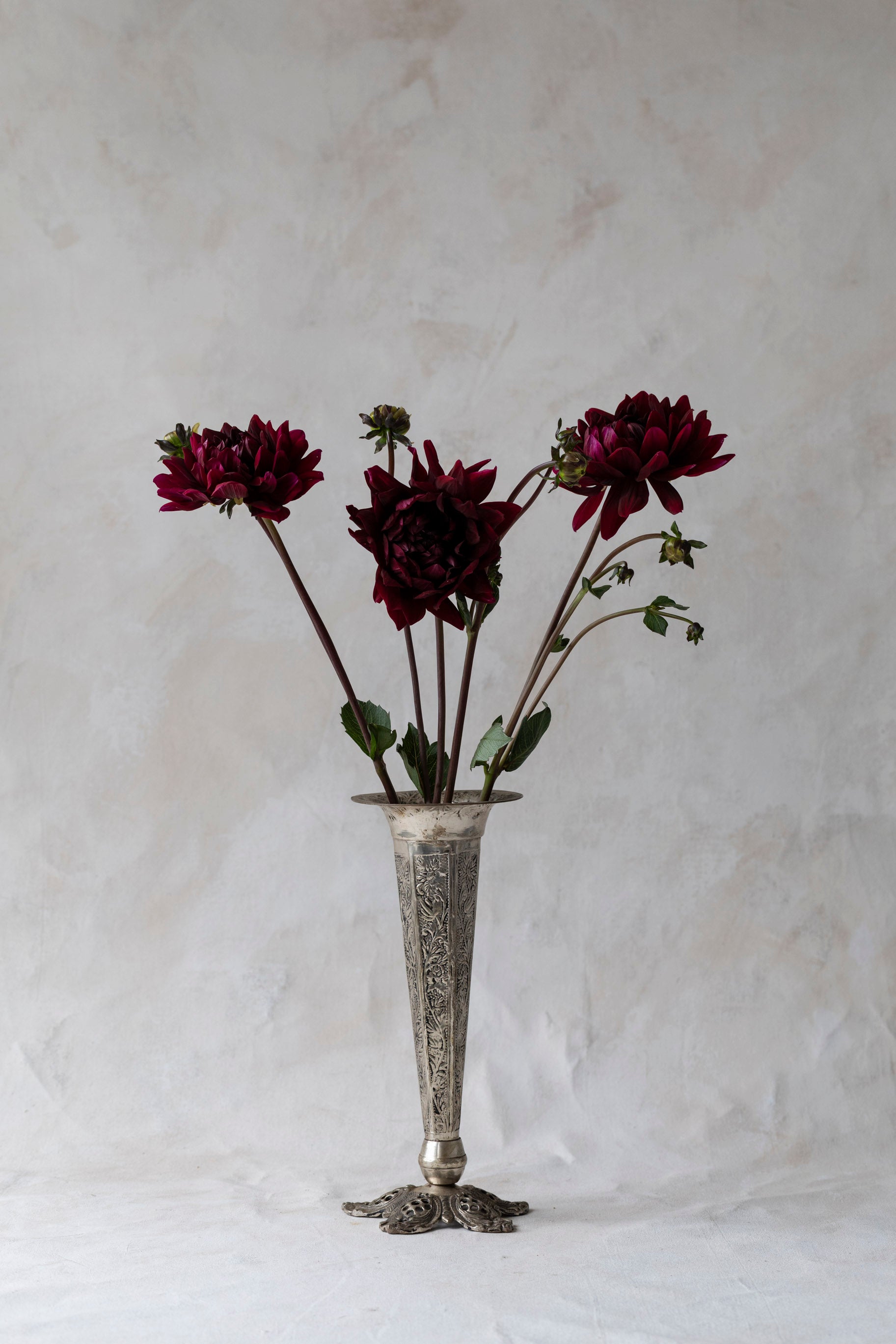 Vintage Tall Silver Embossed Vase