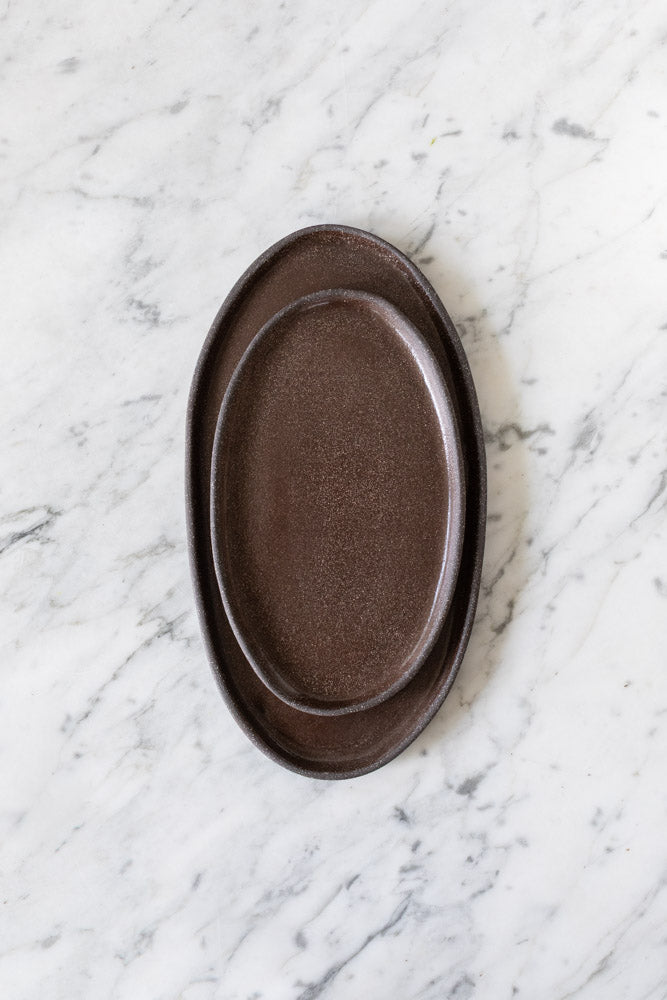 Large Stoneware Oval Serving Platter in Pumpernickel