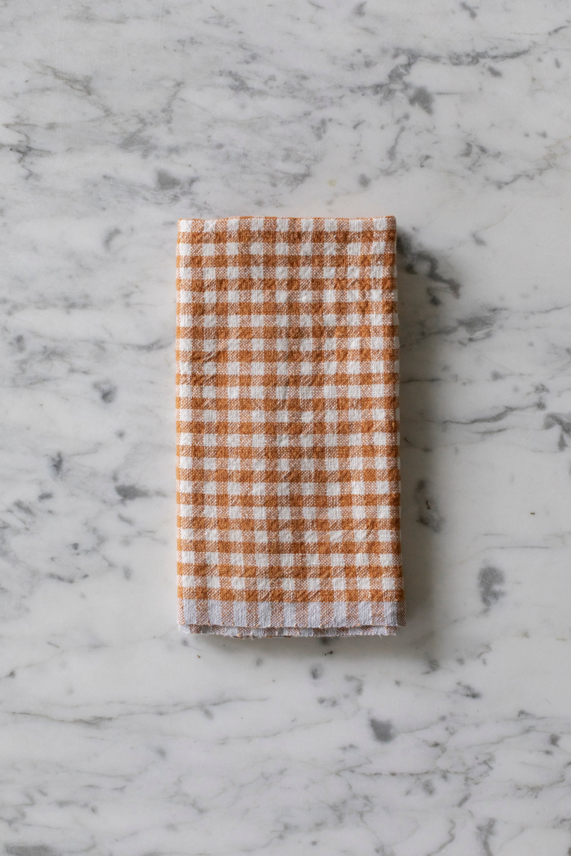 Two-Tone Gingham Linen Napkins in Cognac/Blue