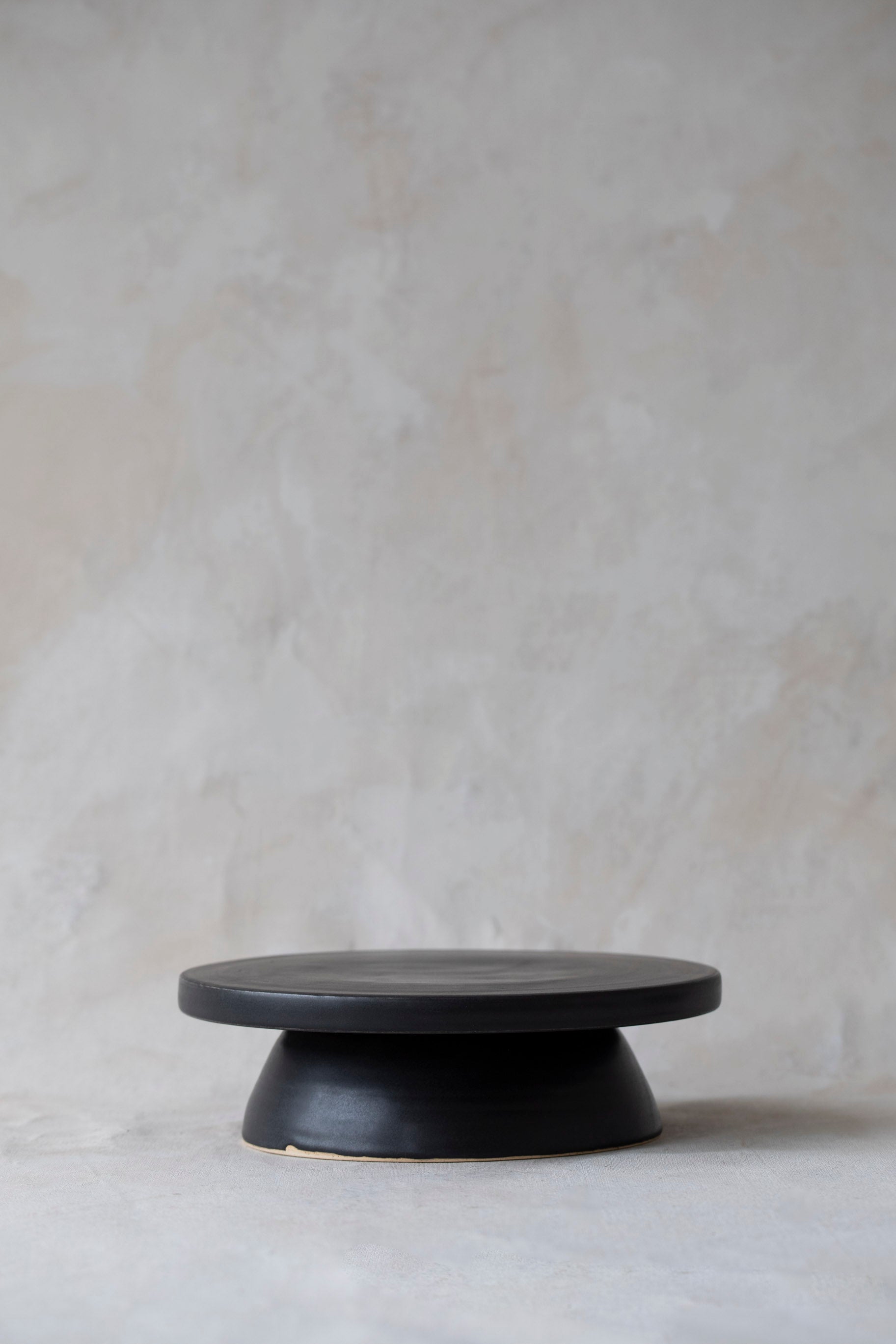 Modular Stoneware Pedestal Stand and Serving Bowl Set in Black