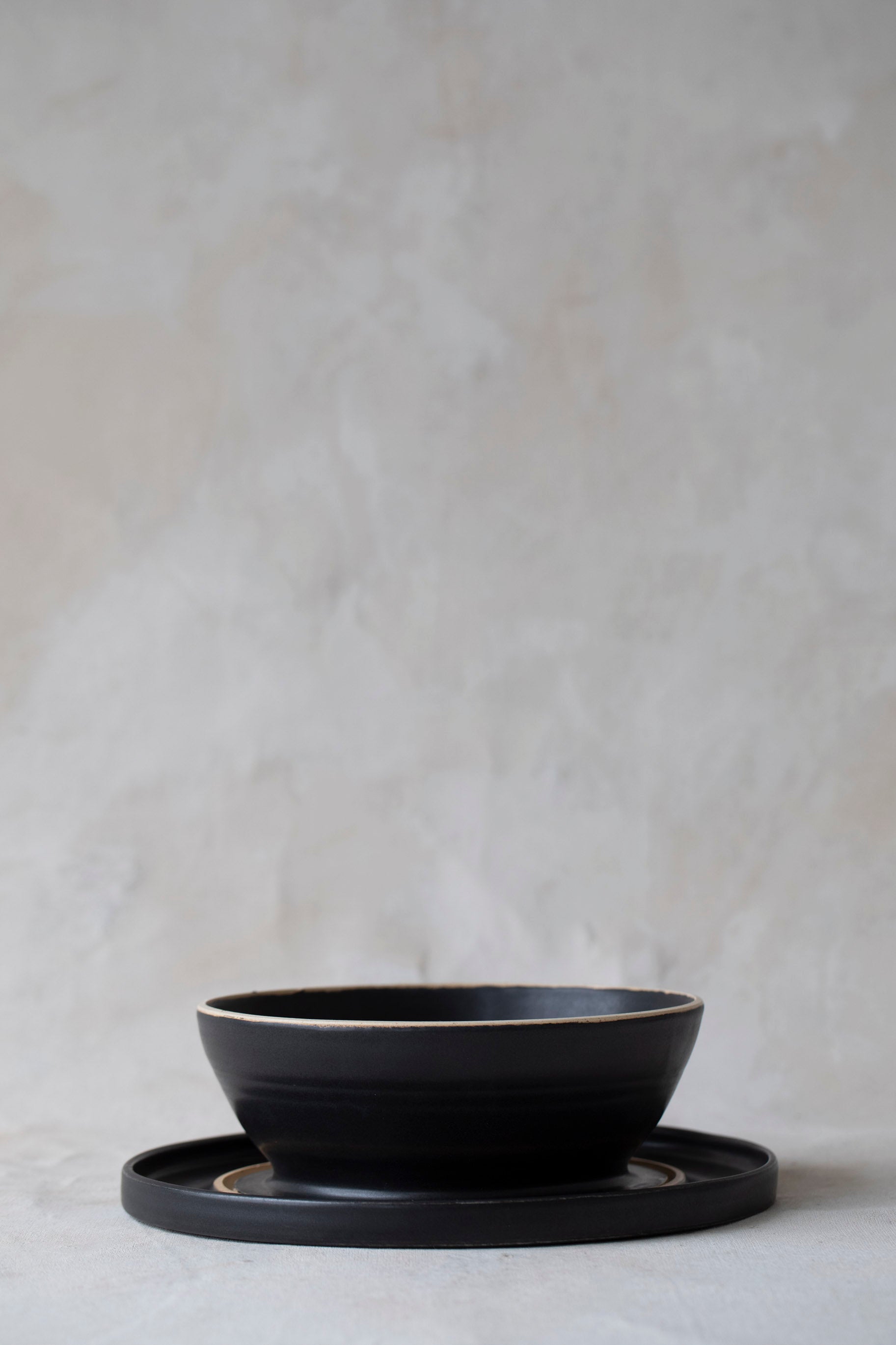 Modular Stoneware Pedestal Stand and Serving Bowl Set in Black
