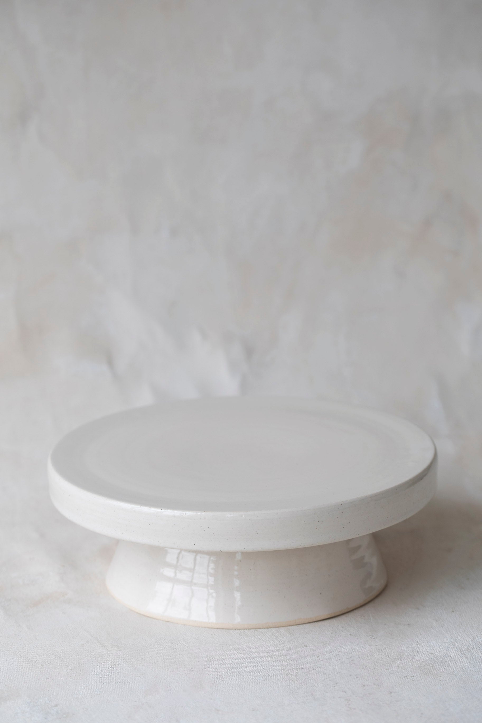 Modular Stoneware Pedestal Stand and Serving Bowl Set in White