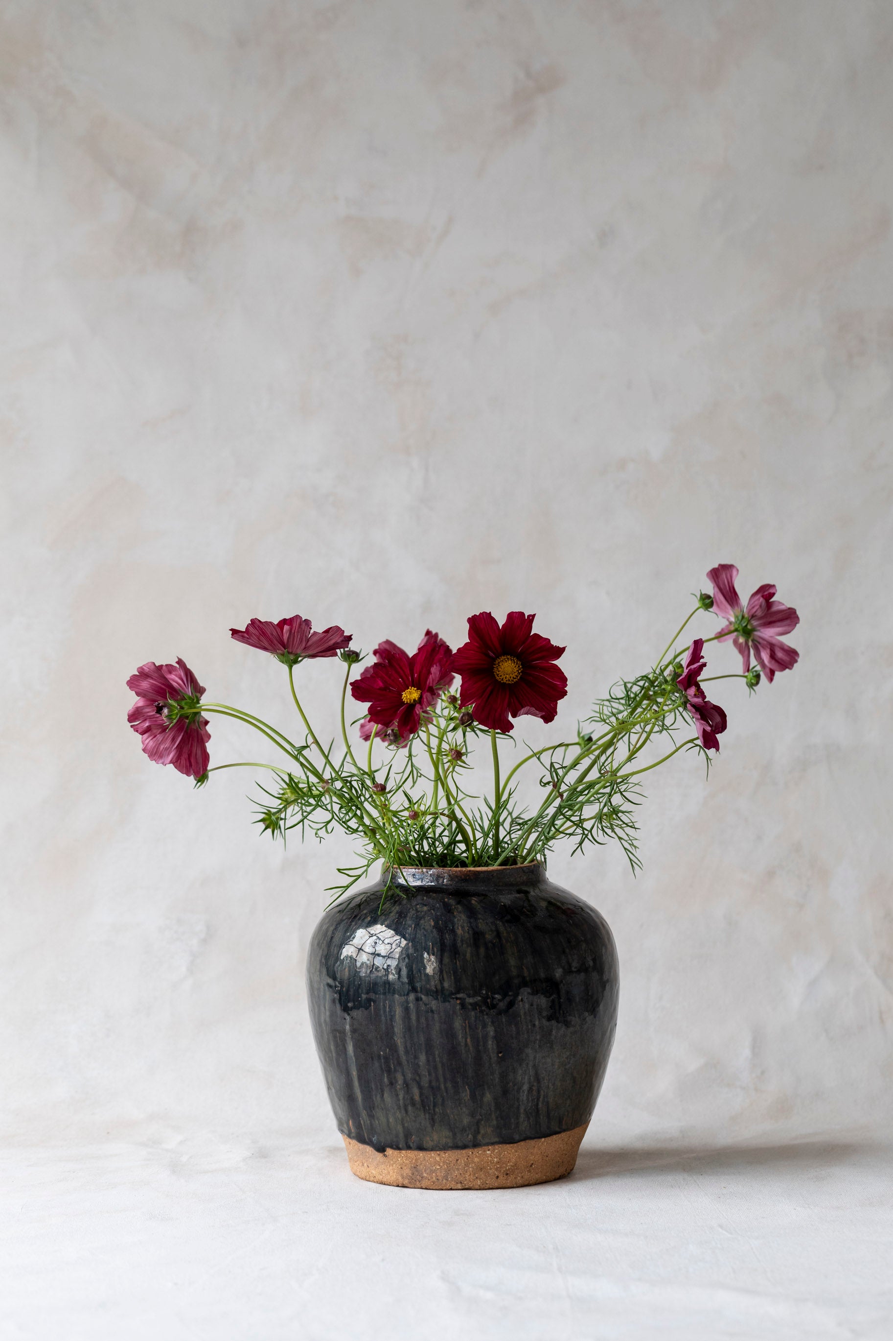 Vintage Red Clay Blue Pot - Large