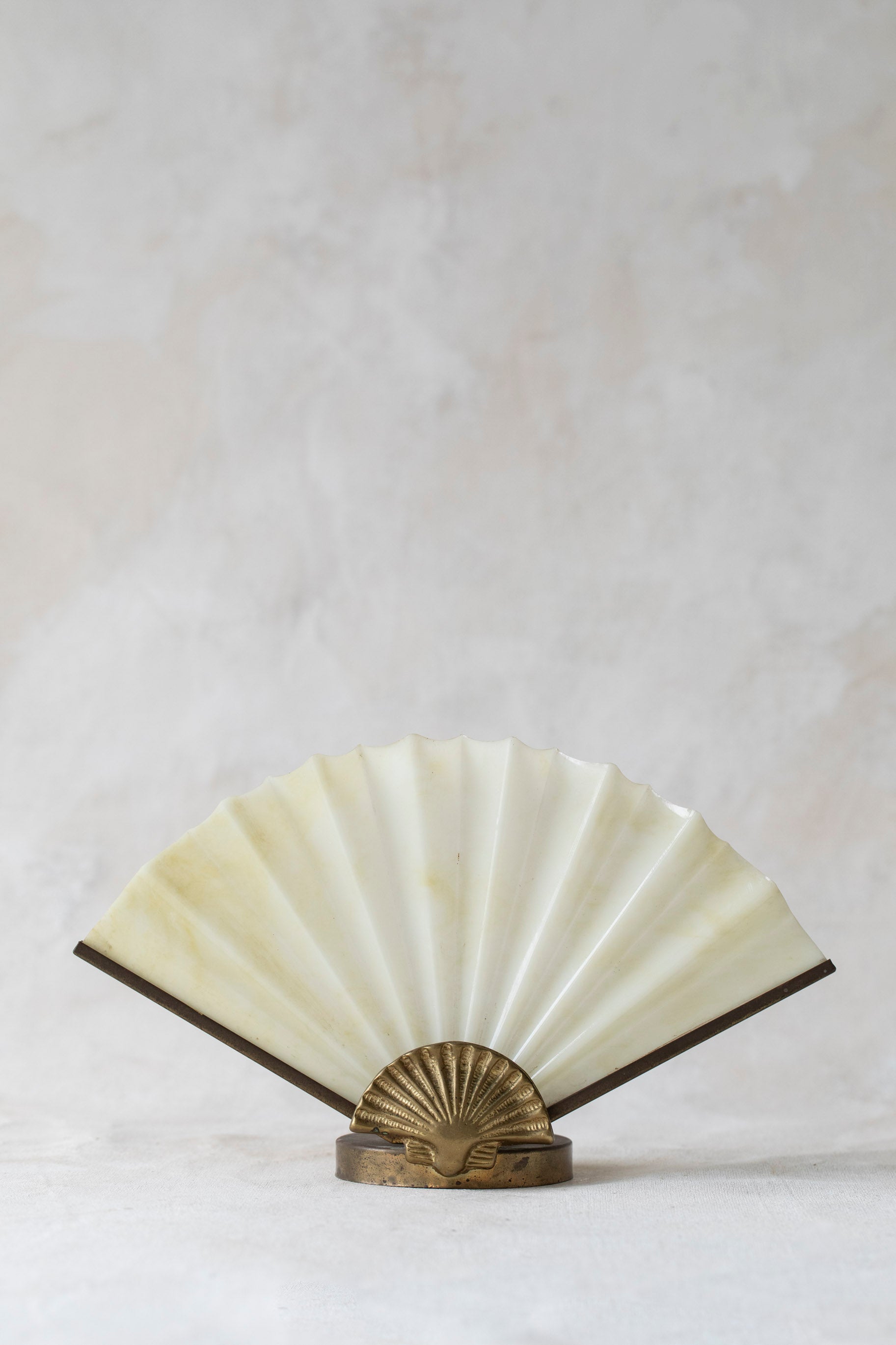 Vintage Lucite Fan Tealight Holder with Brass Shell Base