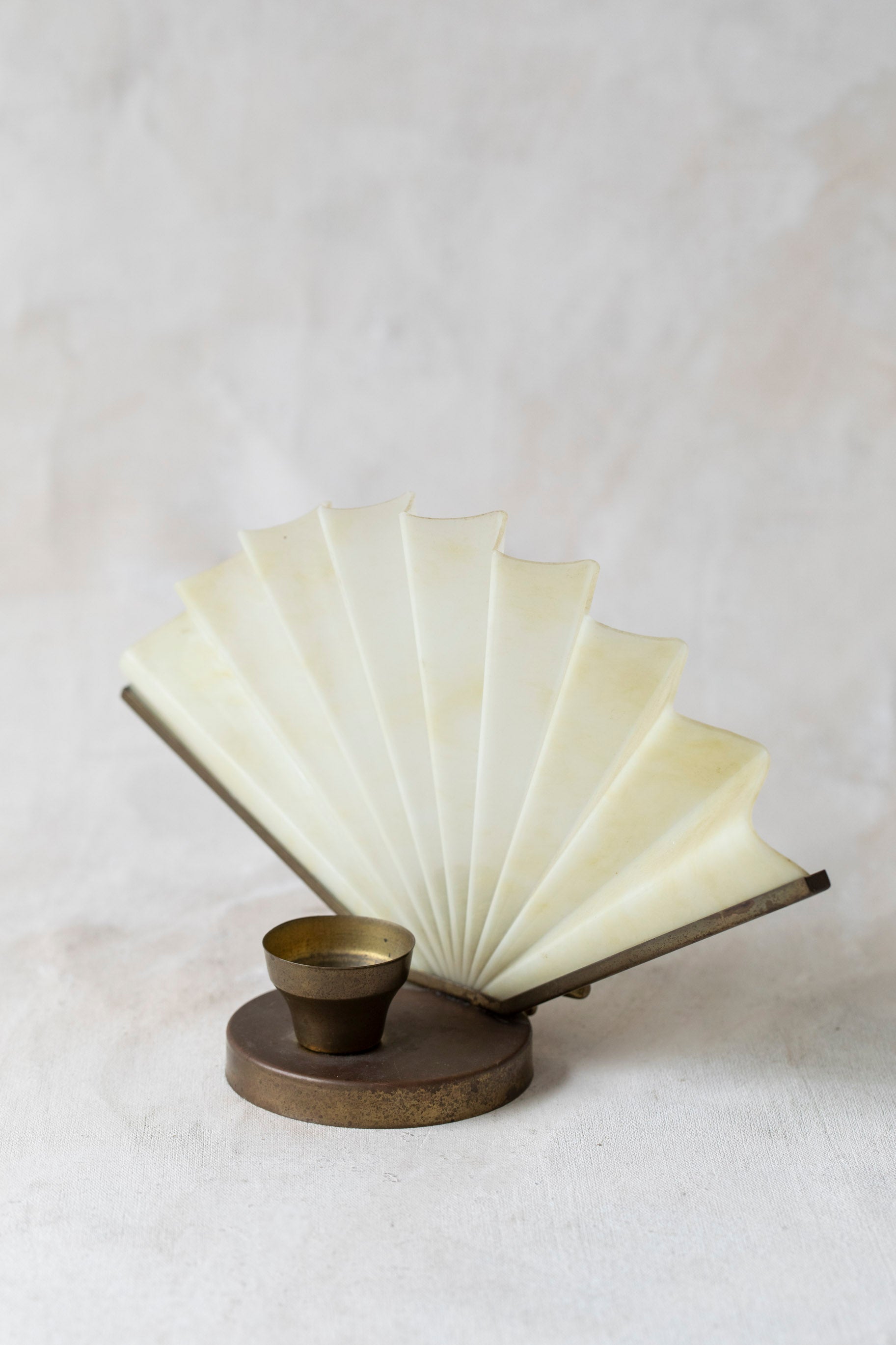 Vintage Lucite Fan Tealight Holder with Brass Shell Base