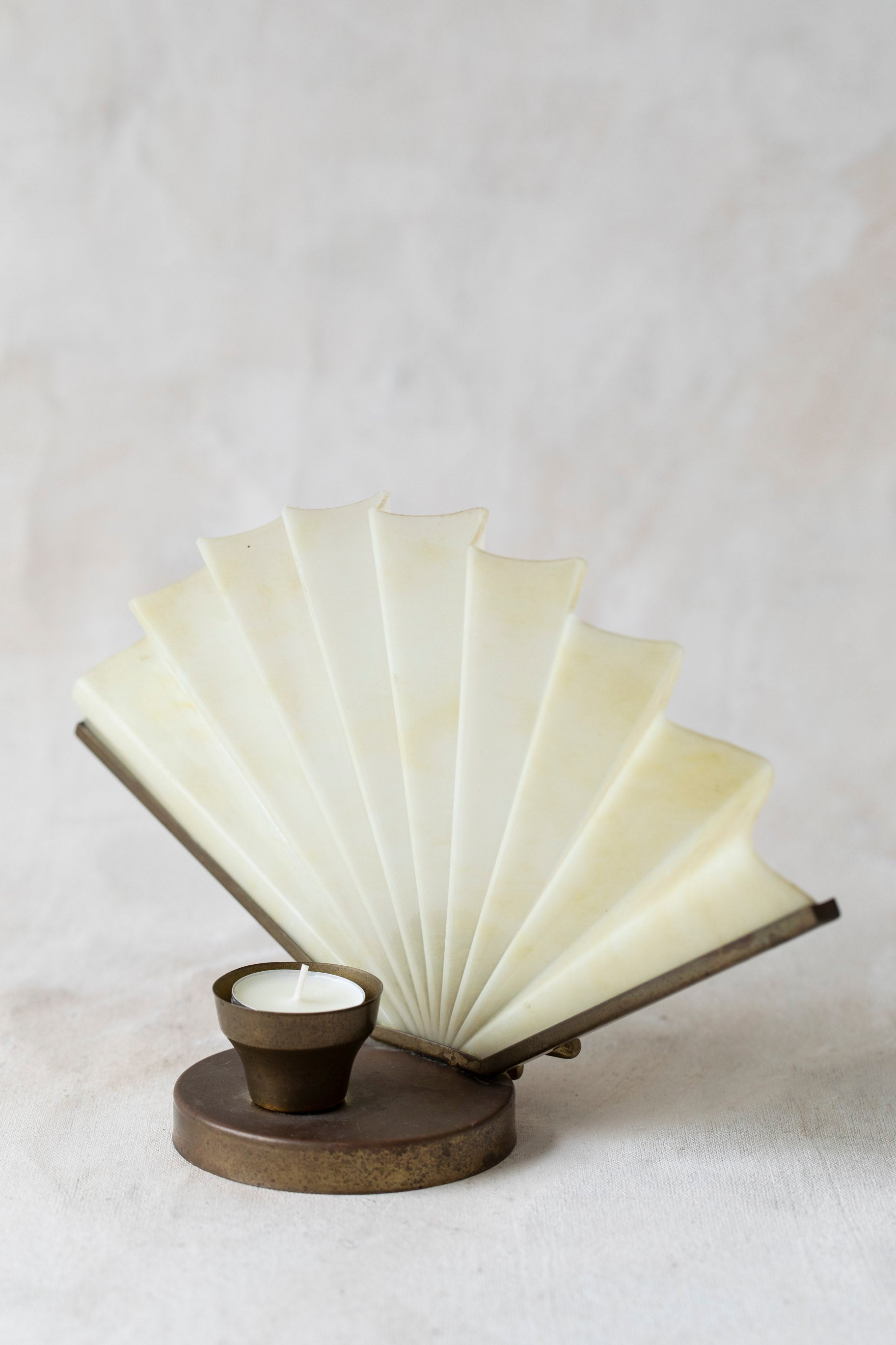 Vintage Lucite Fan Tealight Holder with Brass Shell Base