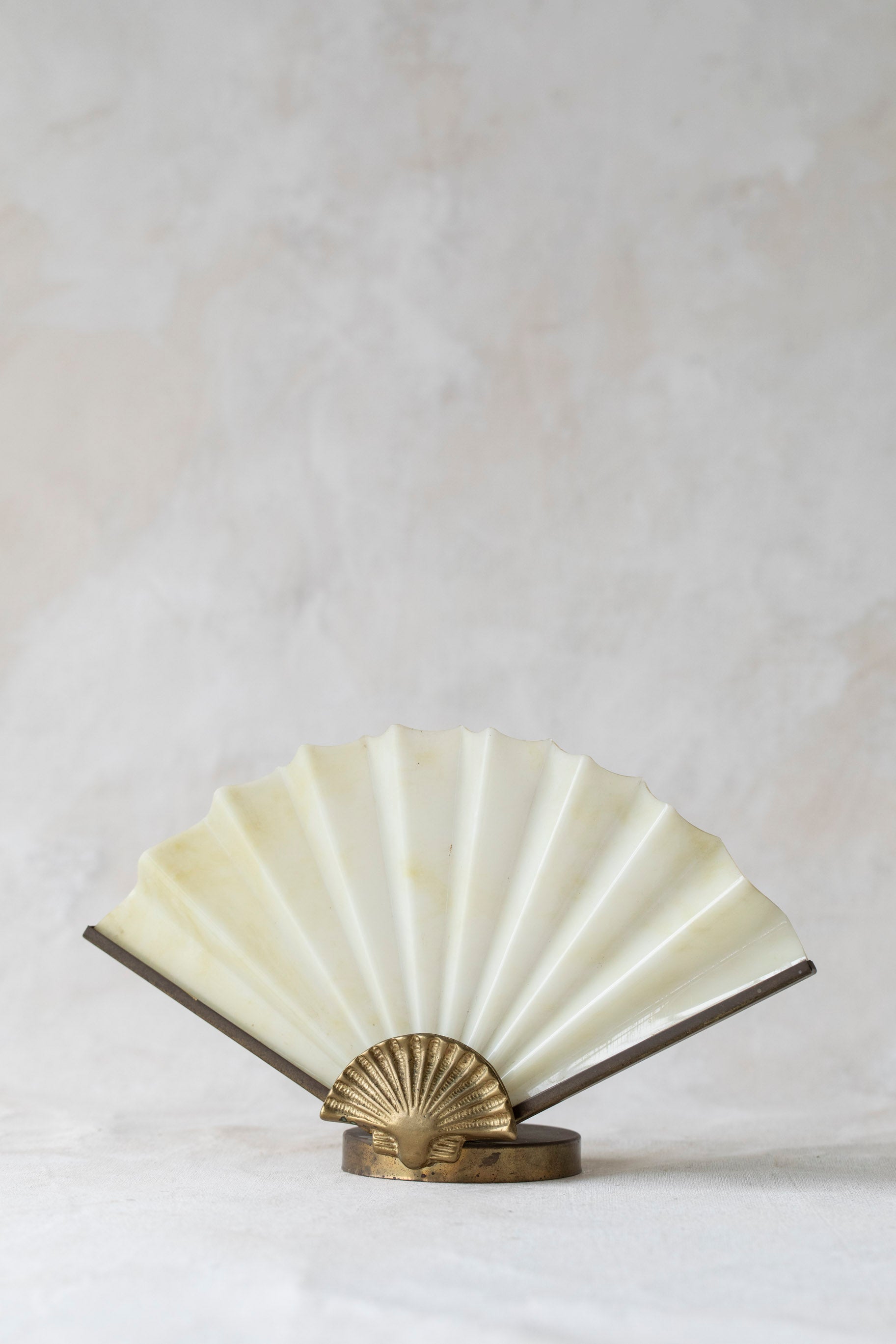 Vintage Lucite Fan Tealight Holder with Brass Shell Base