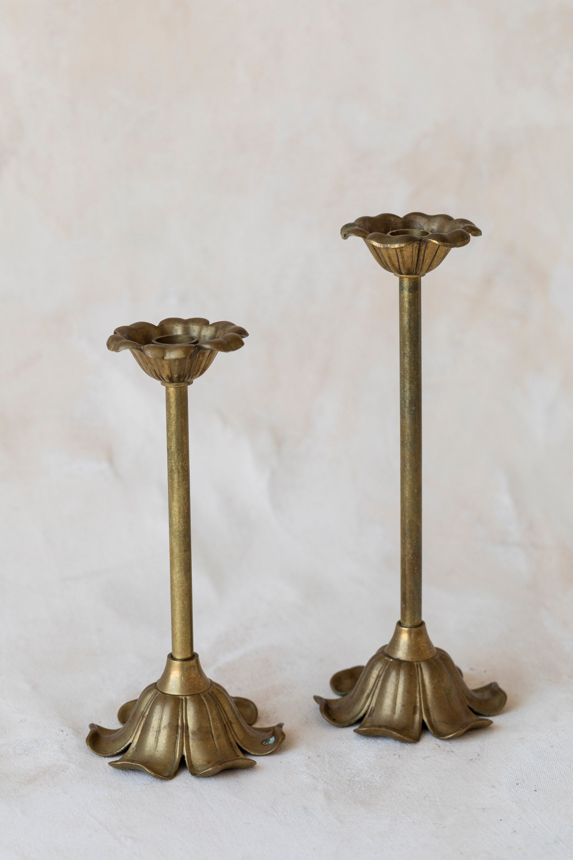 Vintage Brass Flower Candlesticks