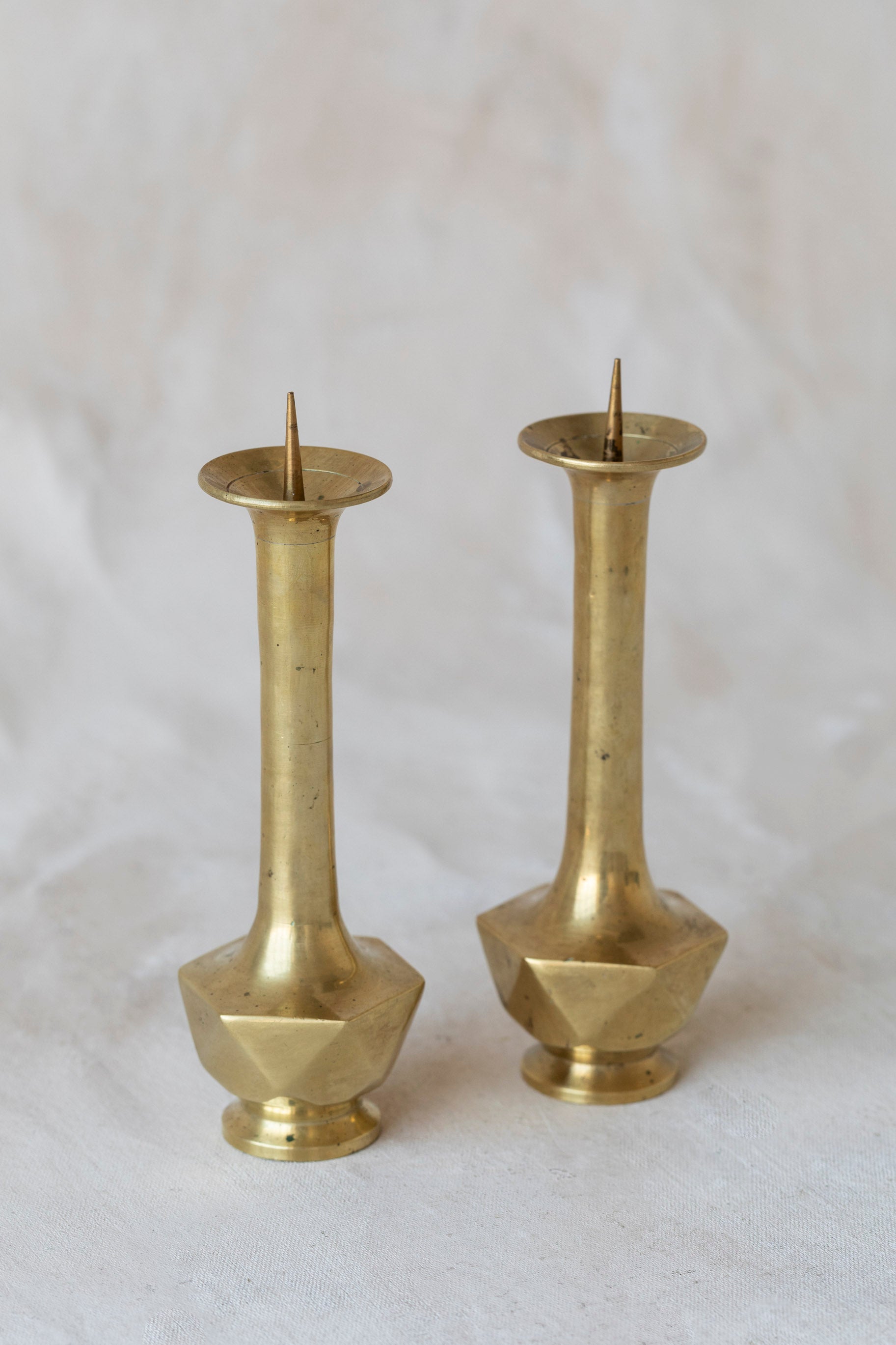 Vintage Brass Hexagonal Candlesticks