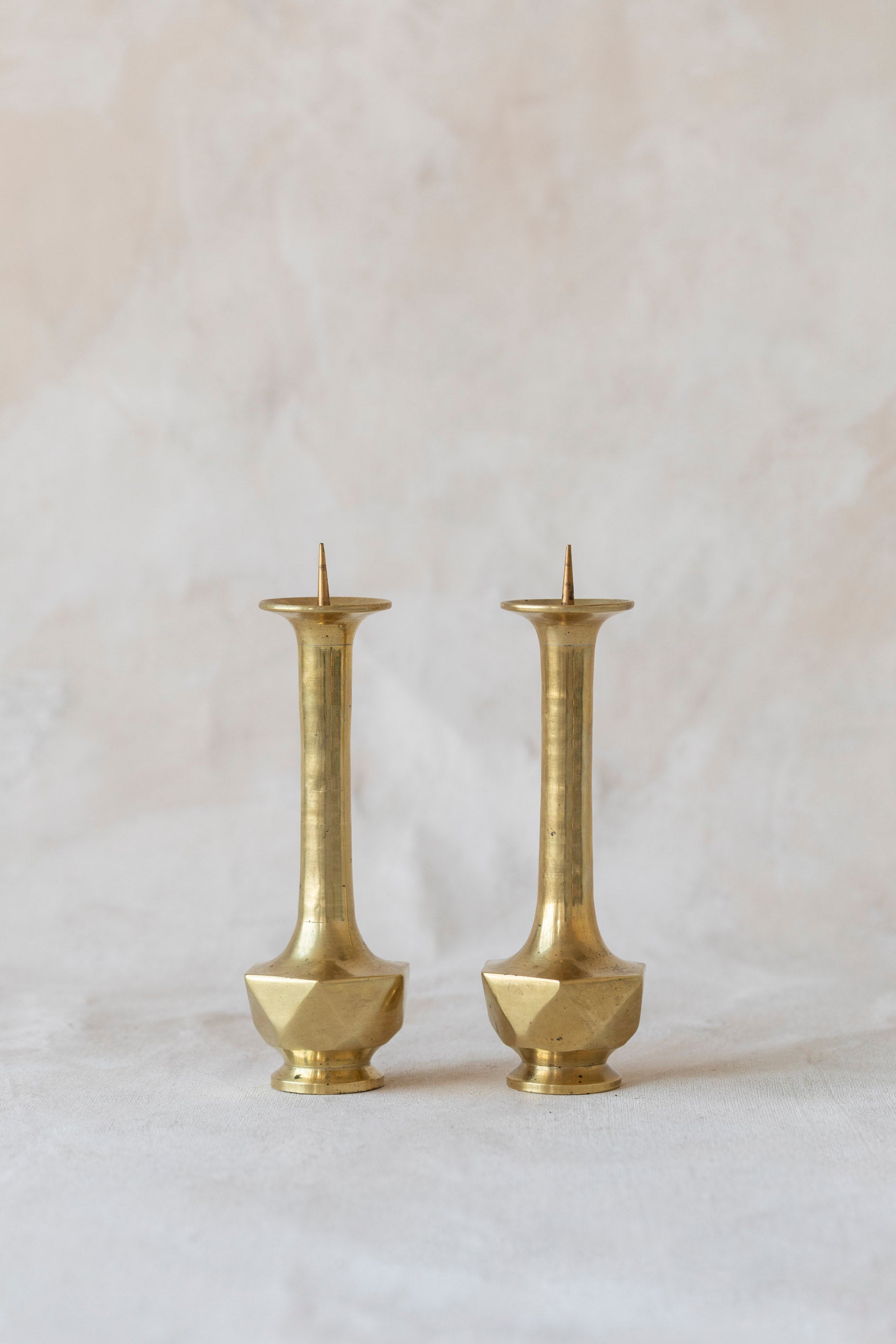 Vintage Brass Hexagonal Candlesticks