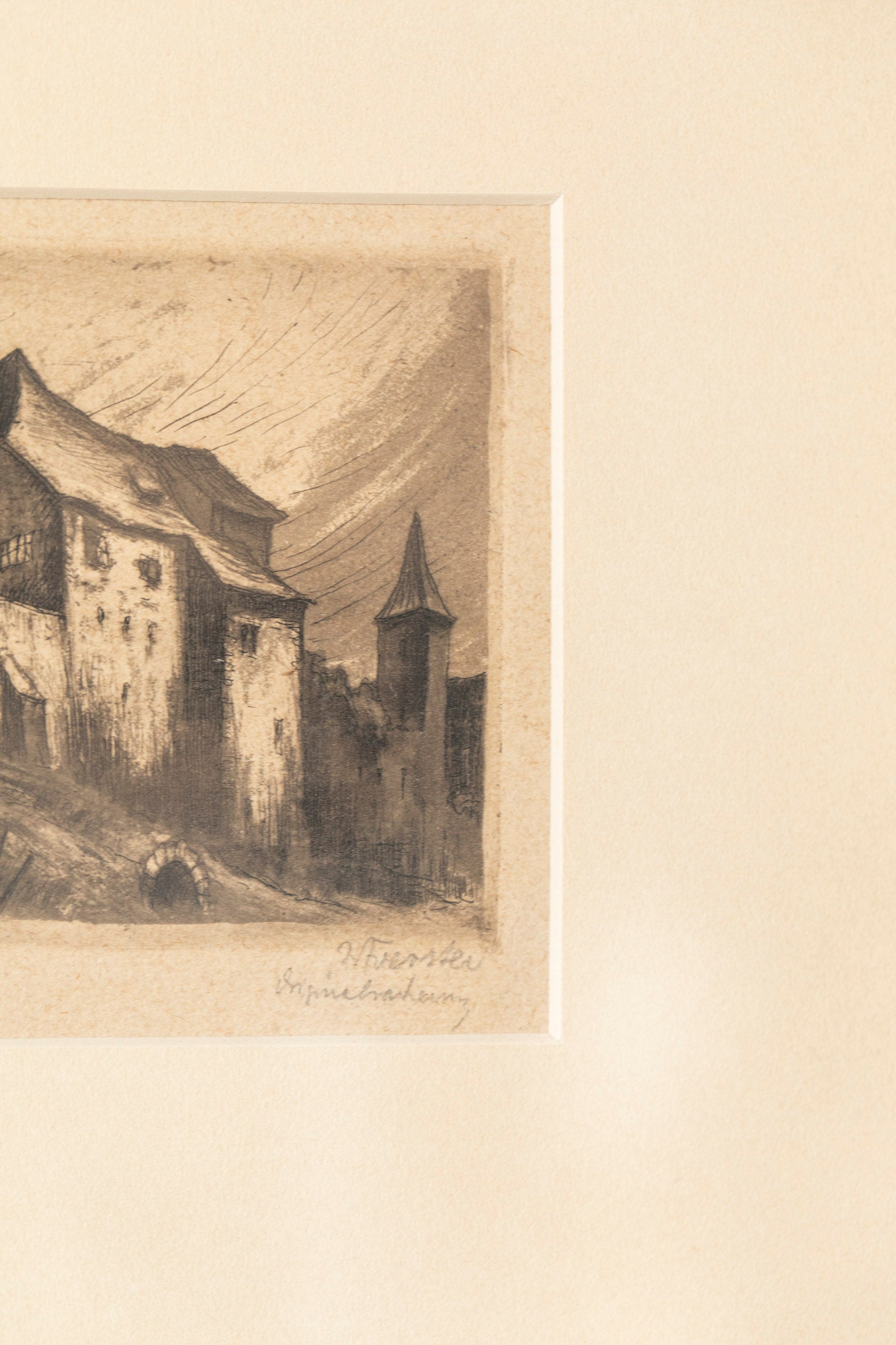 Antique Monastery Building Etching