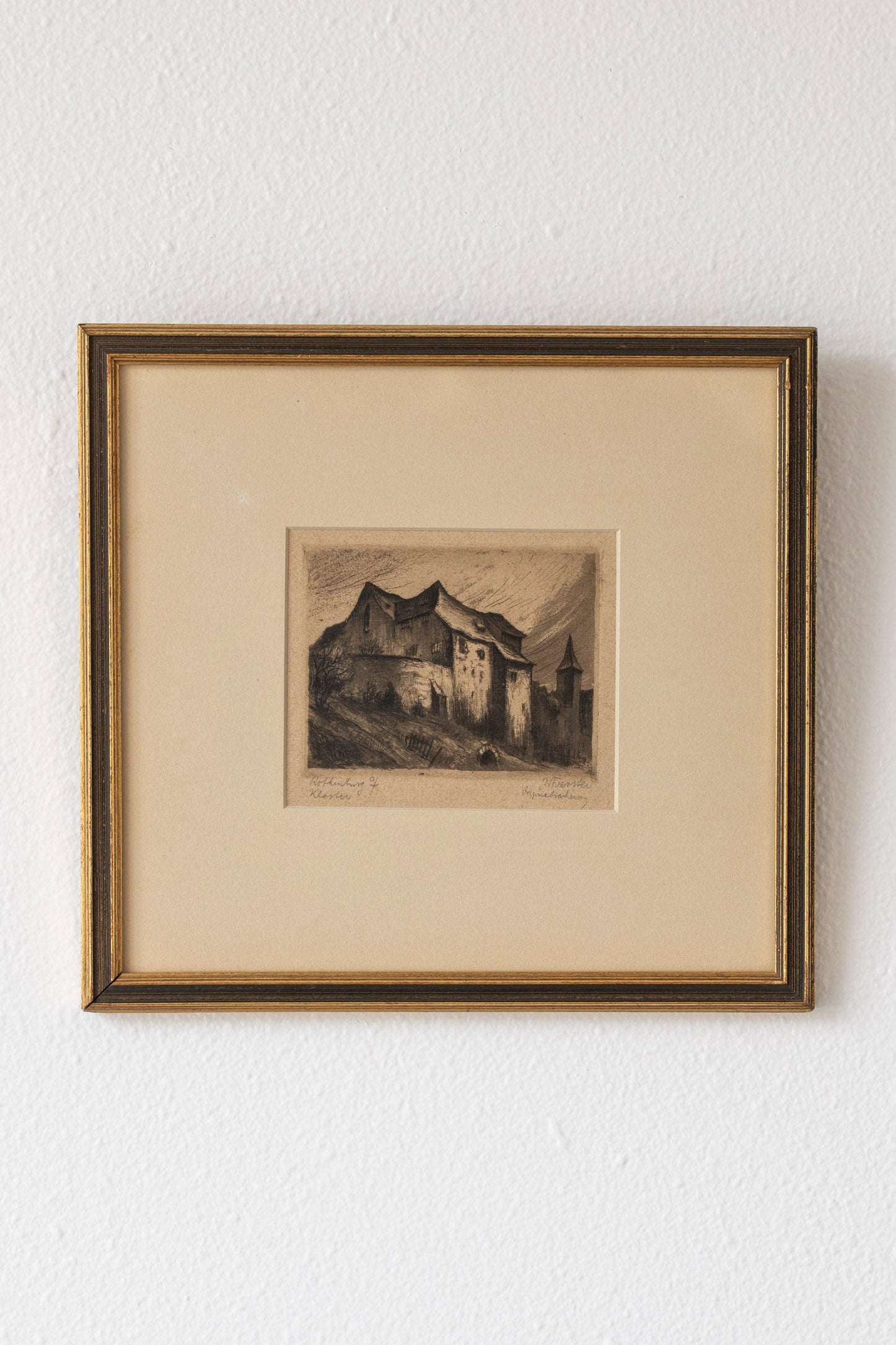 Antique Monastery Building Etching