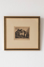 Antique Monastery Building Etching